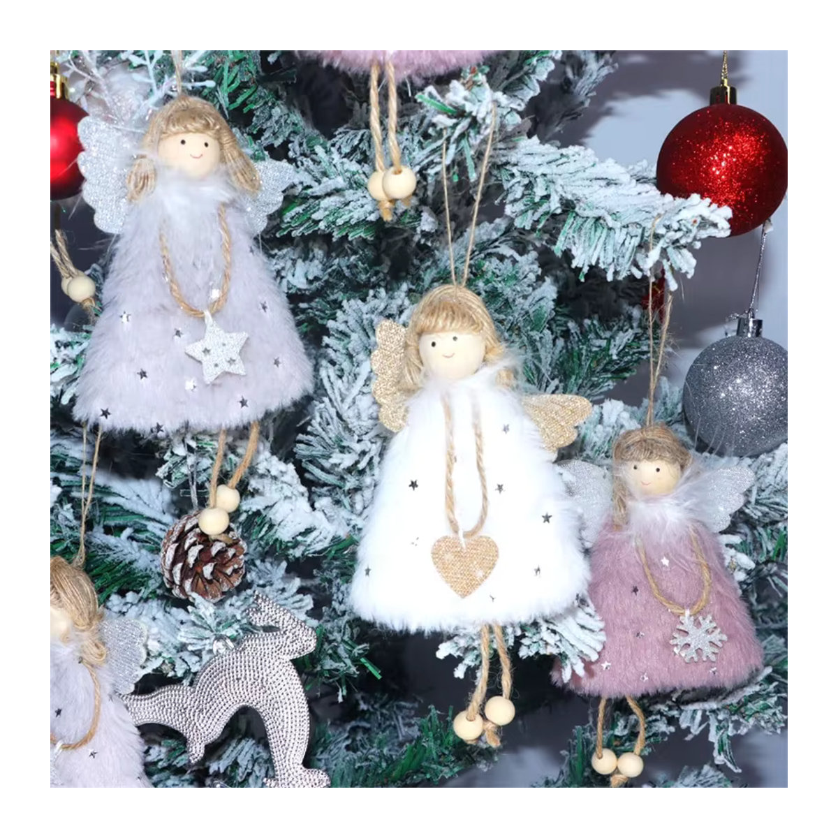 Engel Plüsch Anhänger als Hängeornament aus Textil für Weihnachtsdekoration, Geburtstag und Hochzeit in Pink und Mehrfarbig - Bild 2