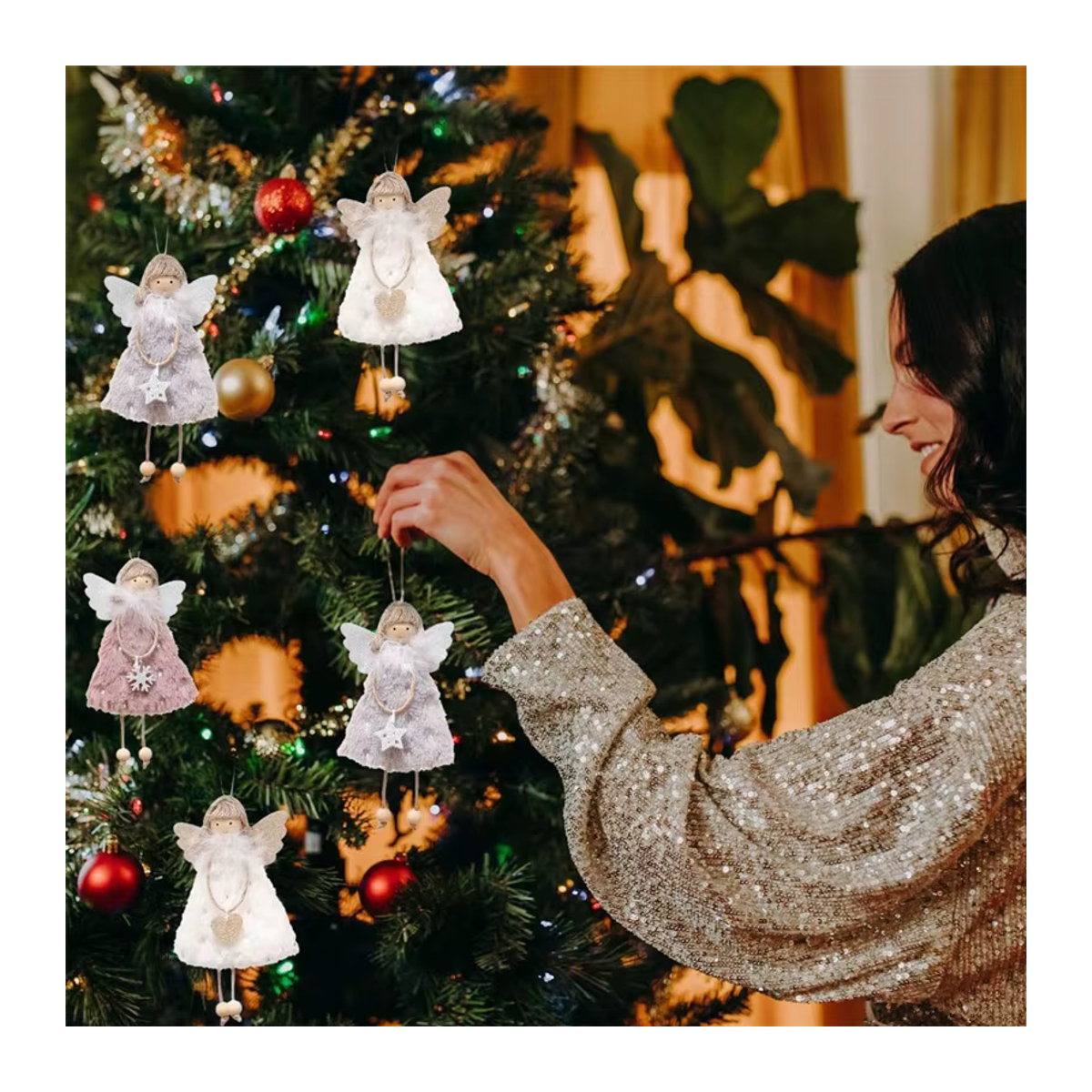 Engel Plüsch Anhänger als Hängeornament aus Textil für Weihnachtsdekoration, Geburtstag und Hochzeit in Pink und Mehrfarbig - Bild 4