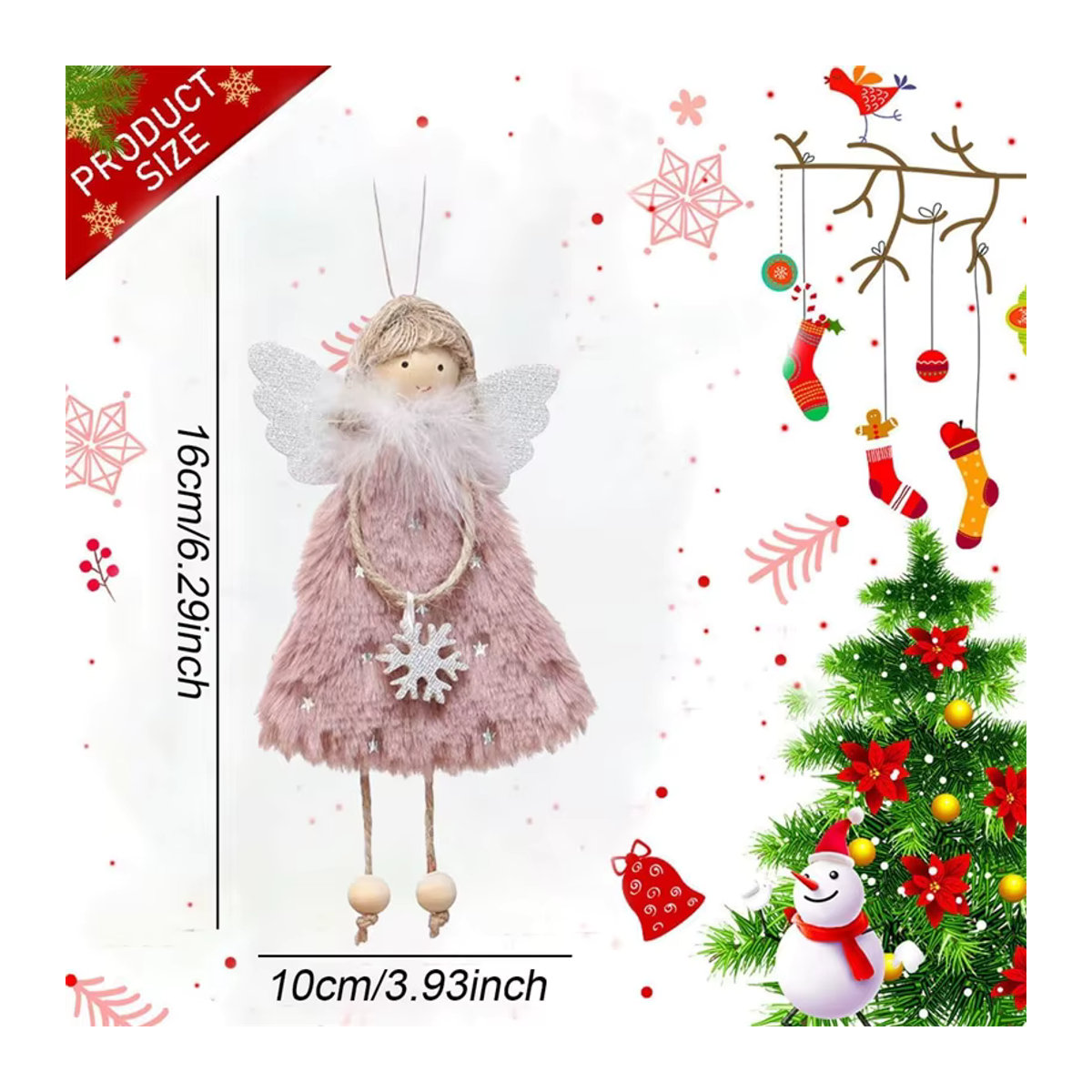 Engel Plüsch Anhänger als Hängeornament aus Textil für Weihnachtsdekoration, Geburtstag und Hochzeit in Pink und Mehrfarbig - Bild 5