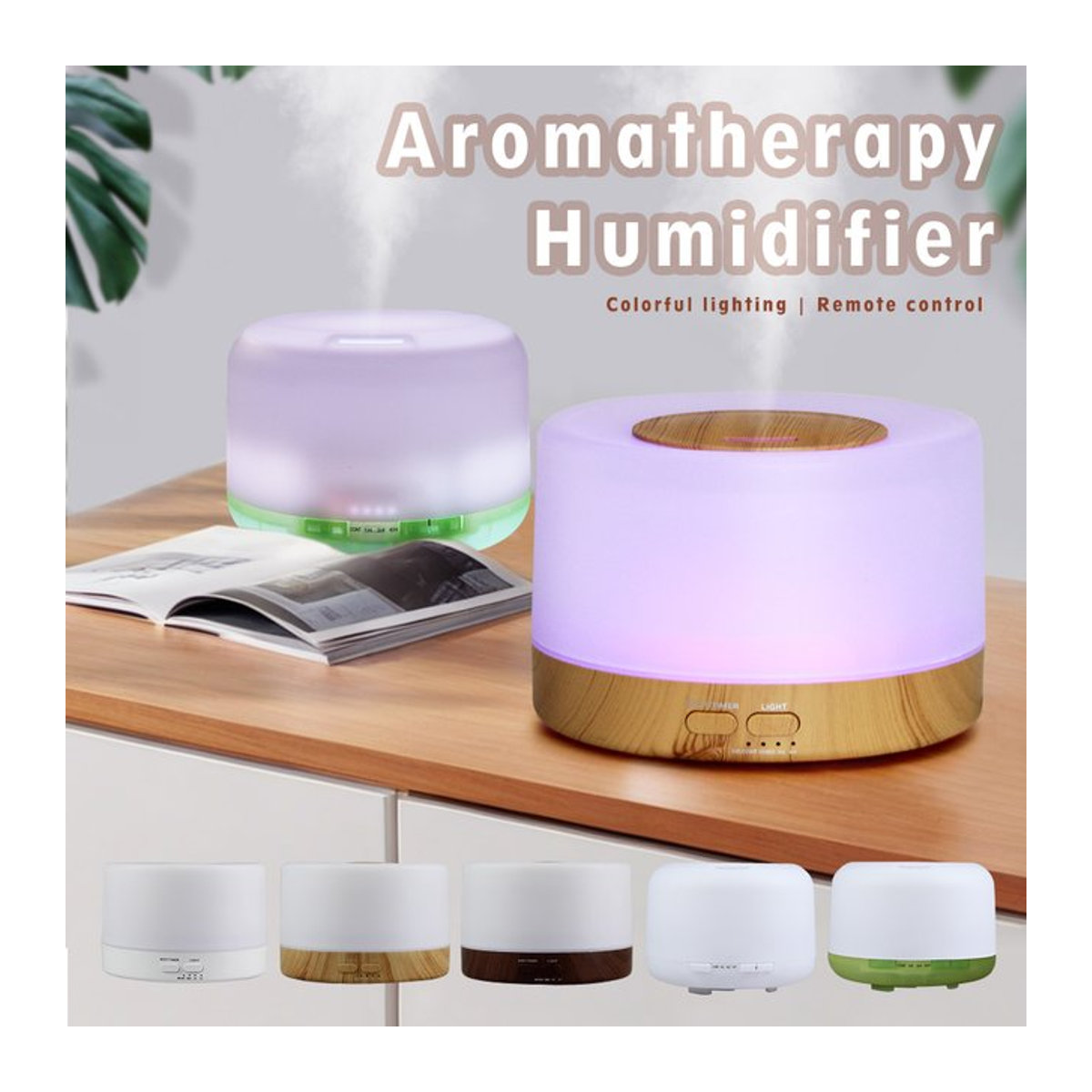 ENGRANVES Ultraschall-Diffusor mit Holzmaserung in Weiß, 500 ml Aroma-Diffusor für ätherische Öle mit Fernbedienung und USB-Anschluss - Bild 1