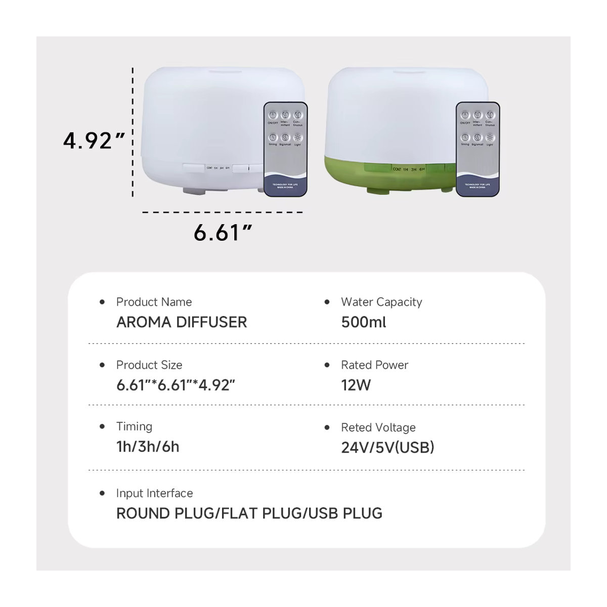 ENGRANVES Ultraschall-Diffusor mit Holzmaserung in Weiß, 500 ml Aroma-Diffusor für ätherische Öle mit Fernbedienung und USB-Anschluss - Bild 2