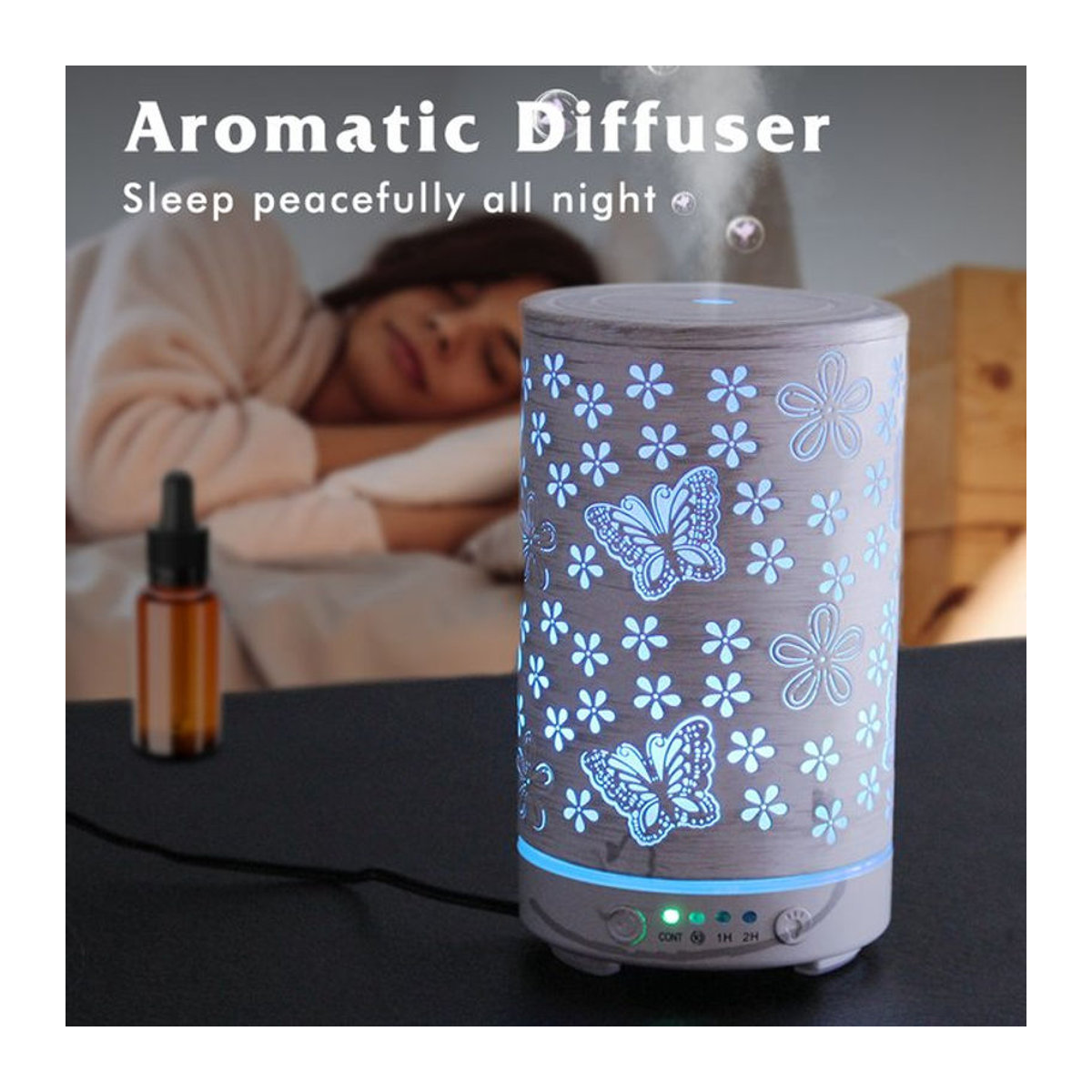 ENGRANVES Ultraschall-Diffusor mit Schmetterlings-Design und siebenfarbigem Aromalicht, 100 ml Luftbefeuchter in Weiß - Bild 1