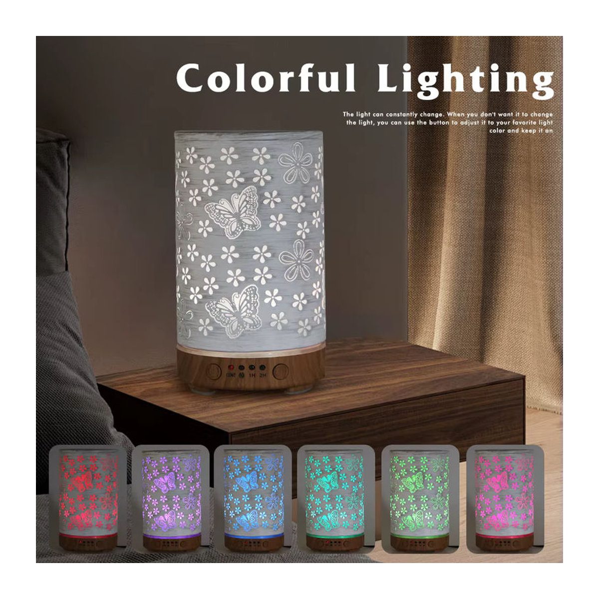 ENGRANVES Ultraschall-Diffusor mit Schmetterlings-Design und siebenfarbigem Aromalicht, 100 ml Luftbefeuchter in Weiß - Bild 3
