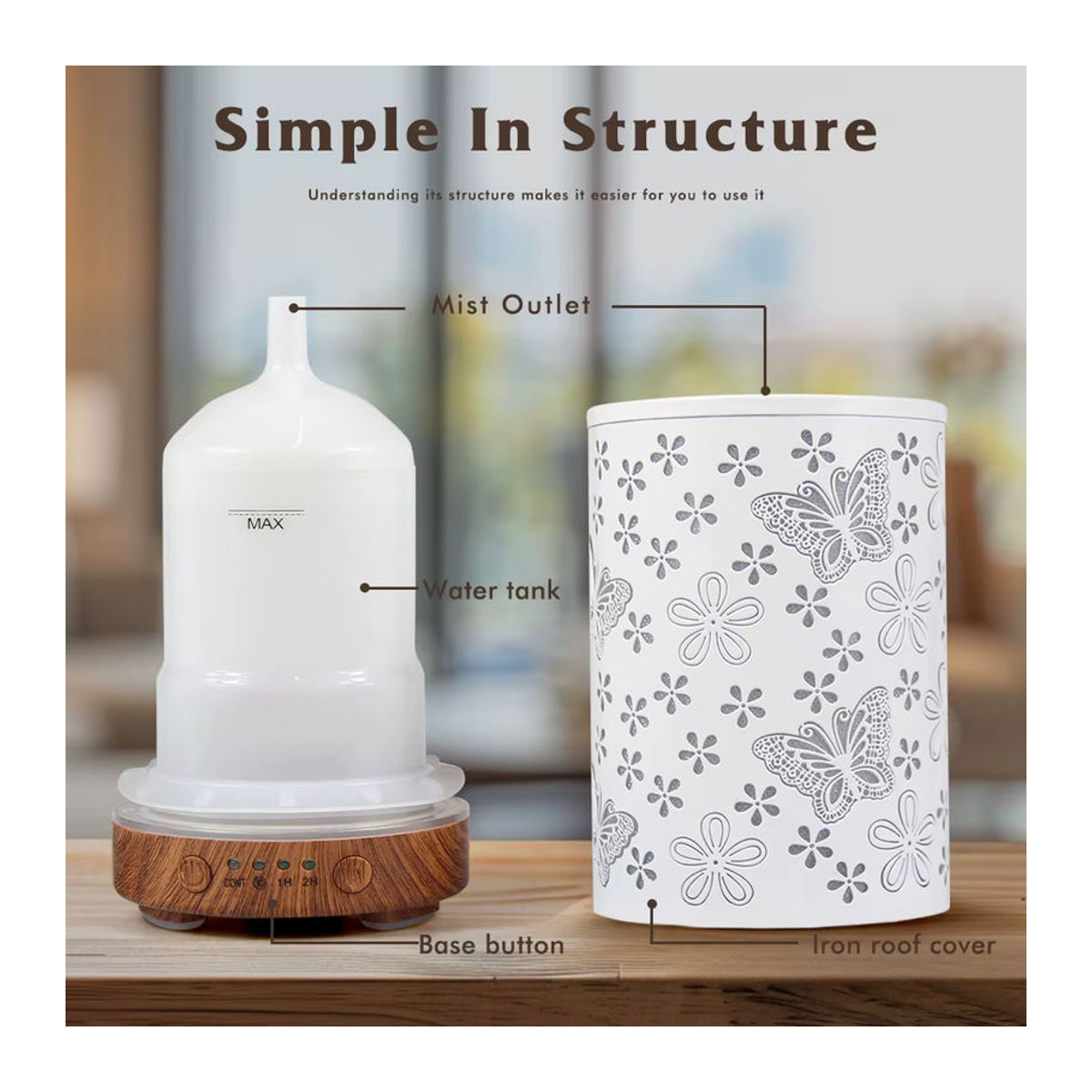 ENGRANVES Ultraschall-Diffusor mit Schmetterlings-Design und siebenfarbigem Aromalicht, 100 ml Luftbefeuchter in Weiß - Bild 4