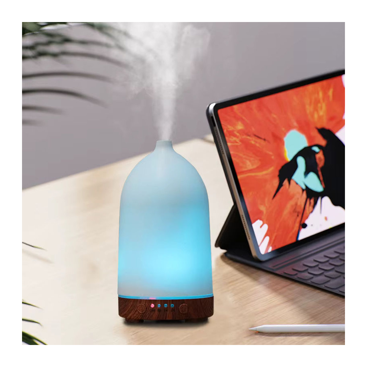ENGRANVES USB-Diffusor für ätherische Öle, Ultraschall-Luftbefeuchter aus Kunststoff mit LED-Leuchten und Timing-Funktion, 100 ml, Schwarz oder Weiß - Bild 2