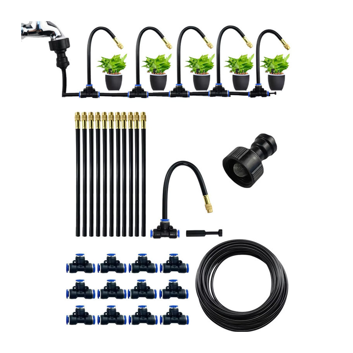ENTENCO Universal-Zerstäubungssprinkler mit rotierender Kupferdüse, Automatisches Bewässerungsset für Balkon und Regenwald, Schwarz - Bild 3