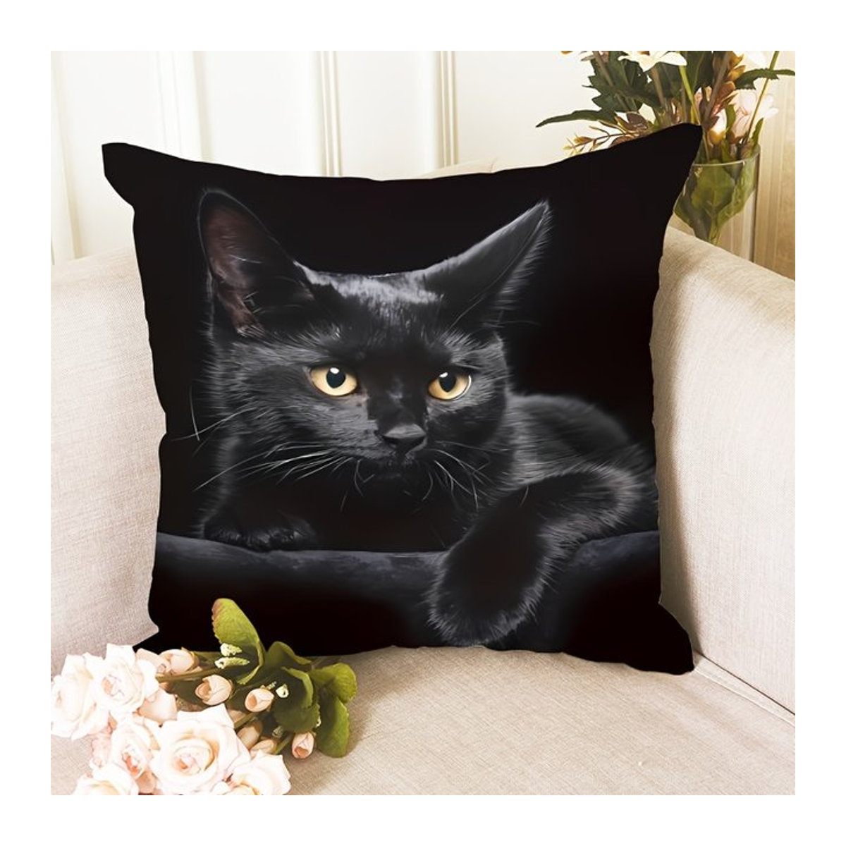Entzückender Katzen Kissenbezug aus Polyester in Schwarz für Schlafzimmer und Sofa - Bild 1