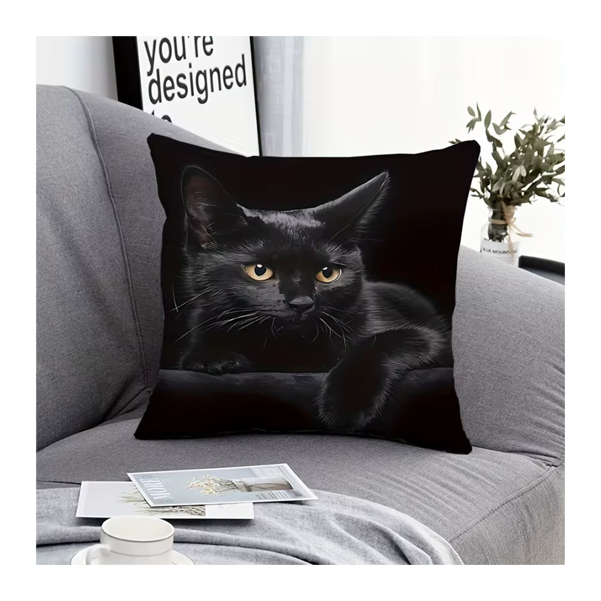Entzückender Katzen Kissenbezug aus Polyester in Schwarz für Schlafzimmer und Sofa - Bild 3