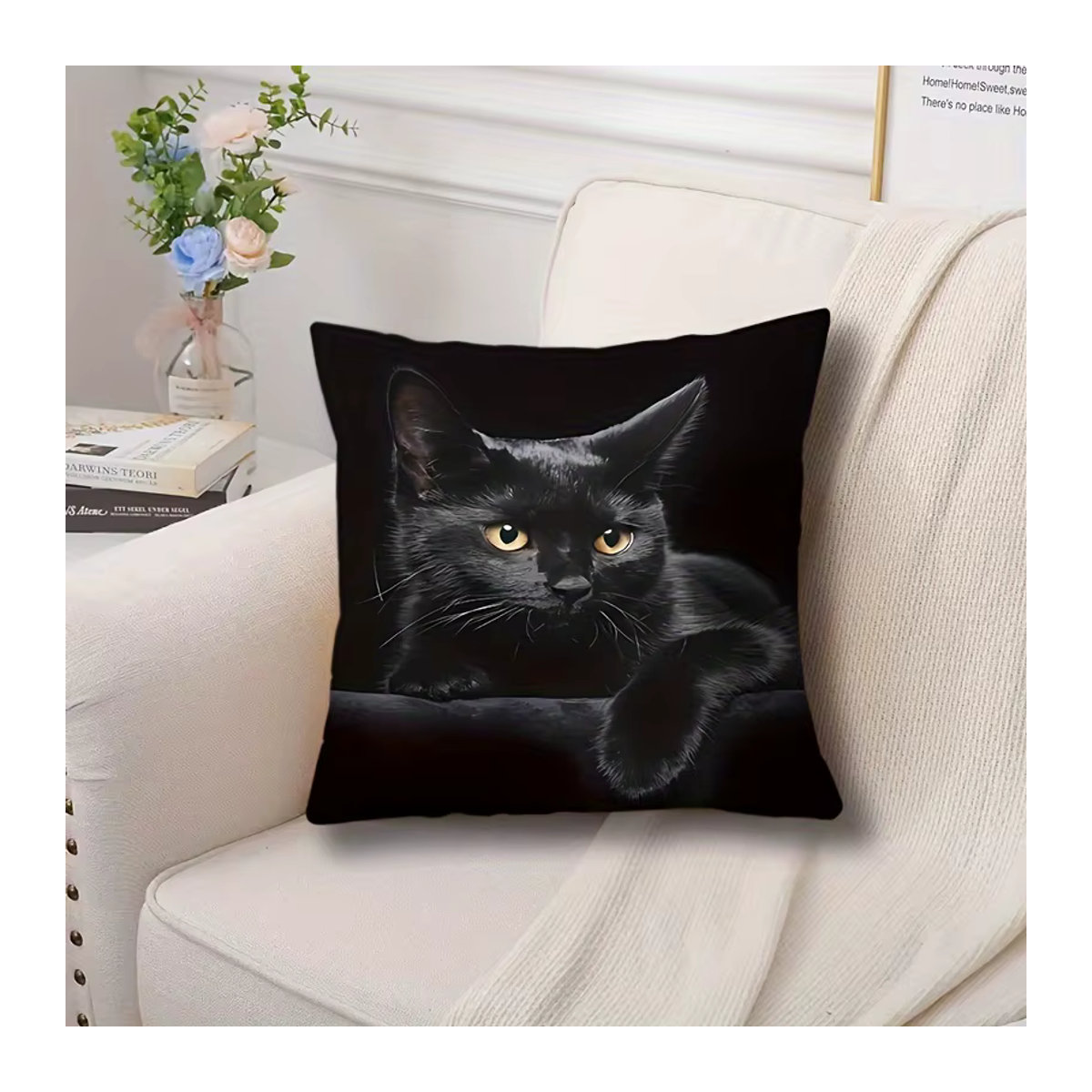 Entzückender Katzen Kissenbezug aus Polyester in Schwarz für Schlafzimmer und Sofa - Bild 4