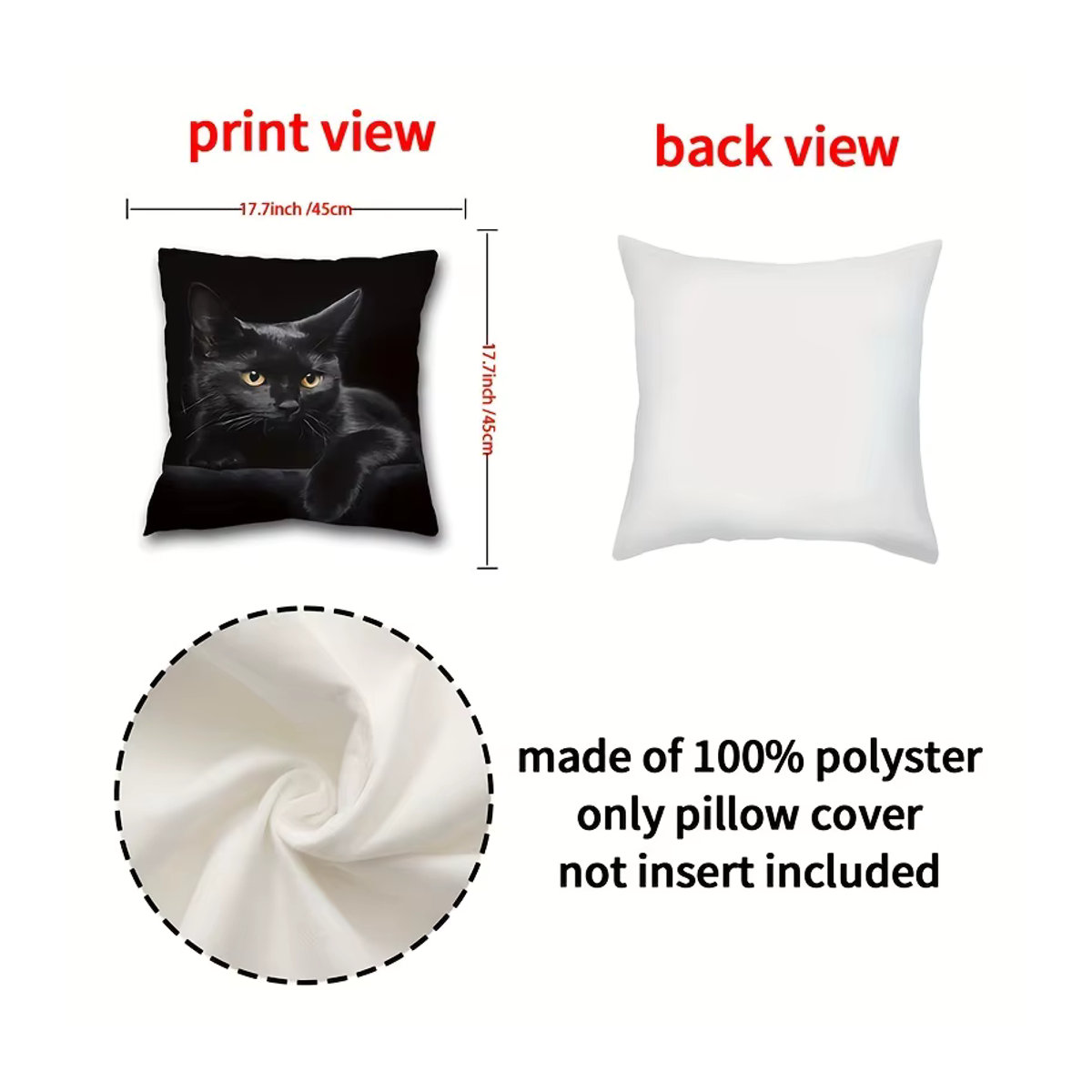 Entzückender Katzen Kissenbezug aus Polyester in Schwarz für Schlafzimmer und Sofa - Bild 5