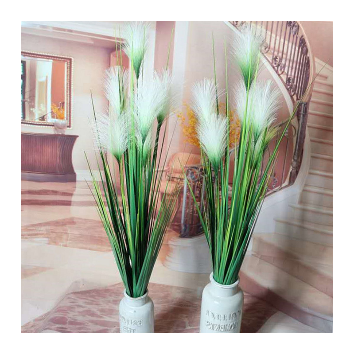 EQIANAO Künstlicher Schilfgras Strauß in Weiß, 7 Köpfe, 95 cm Höhe, Dekorative Blumen für Hochzeit und Home Party im Bohemian Stil - Bild 1