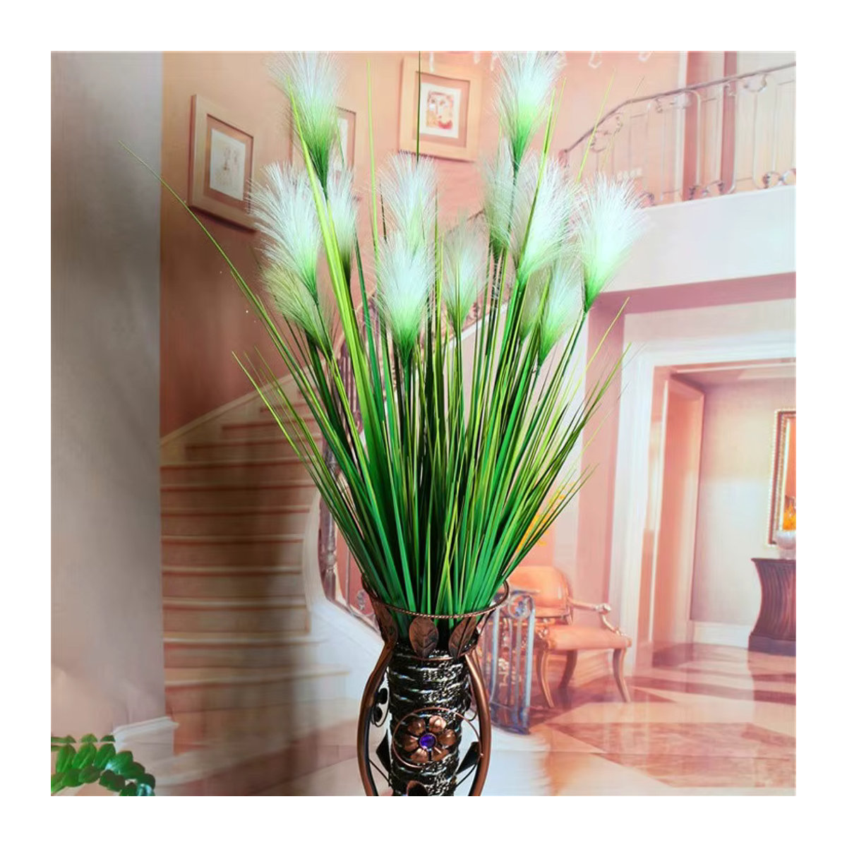 EQIANAO Künstlicher Schilfgras Strauß in Weiß, 7 Köpfe, 95 cm Höhe, Dekorative Blumen für Hochzeit und Home Party im Bohemian Stil - Bild 2