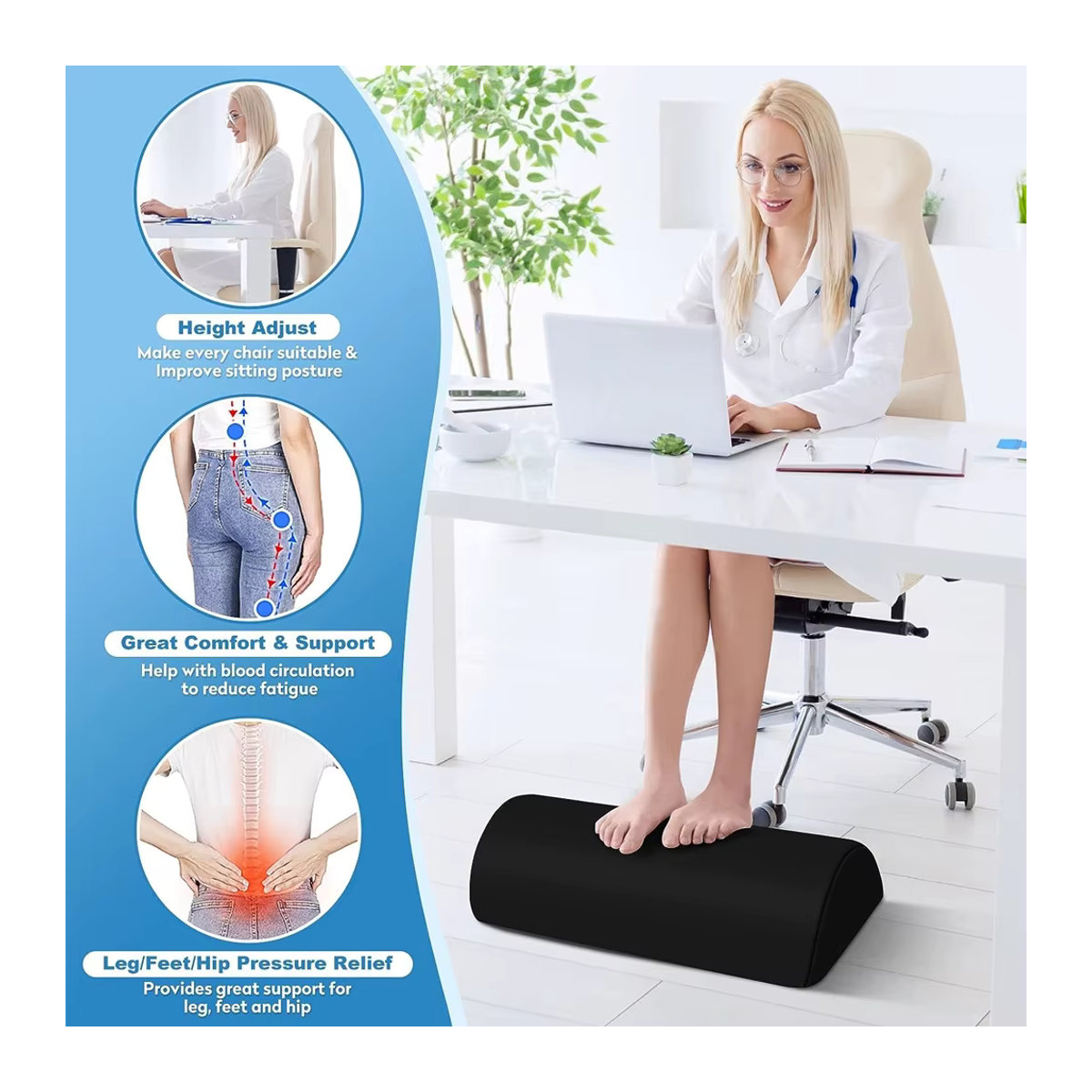 Ergonomische Komfort-Fußstütze von BOTQTOW in Schwarz zur Schmerzlinderung unter dem Schreibtisch - Bild 5