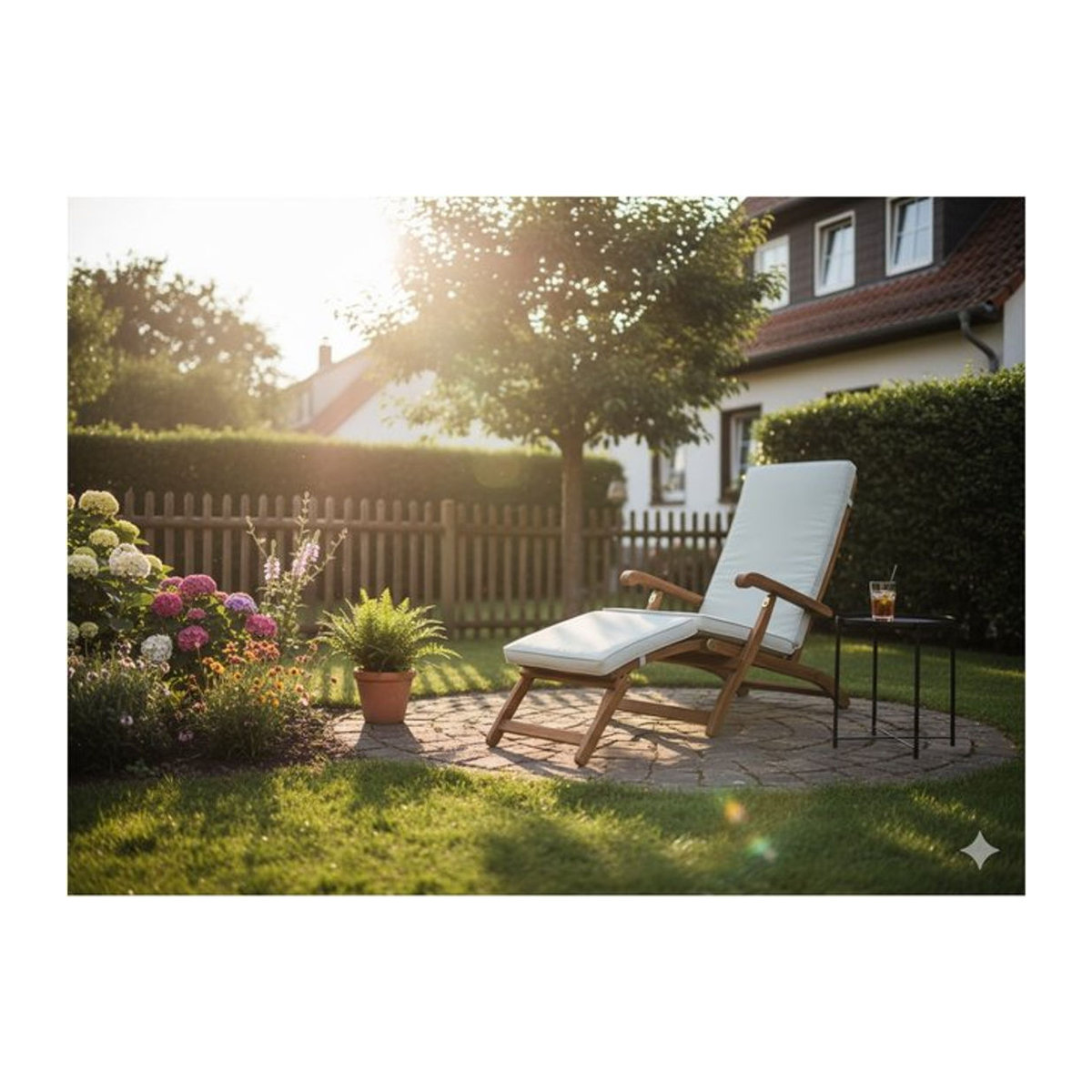 Ergonomische Sonnenliege und Saunaliege von Prestige Home Living Outdoor aus Akazienholz in Braun inklusive Auflage - Bild 1