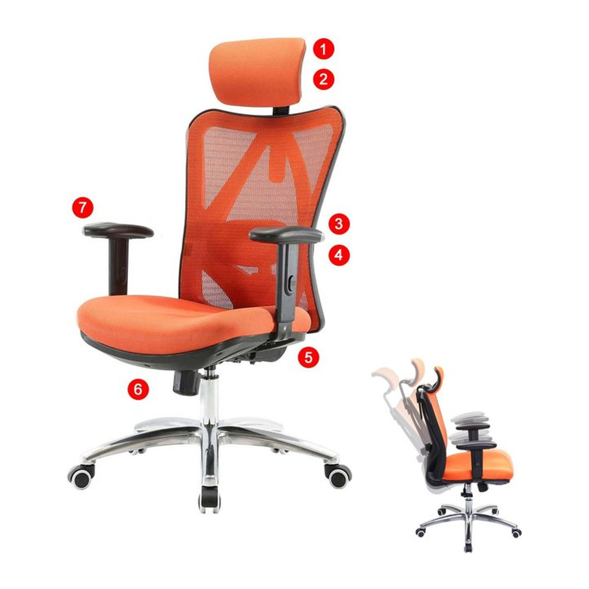 Ergonomischer Bürostuhl MCW-J86 in Orange mit verstellbarer Lordosenstütze und einer Belastbarkeit von 150 kg - Bild 1
