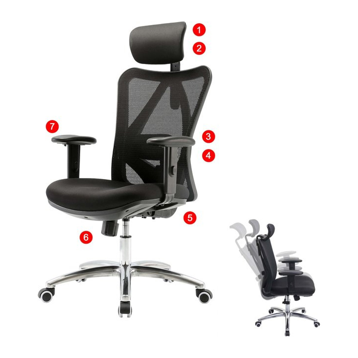 Ergonomischer Bürostuhl MCW-J86 in Schwarz mit verstellbarer Lordosenstütze und 150 kg Belastbarkeit - Bild 1