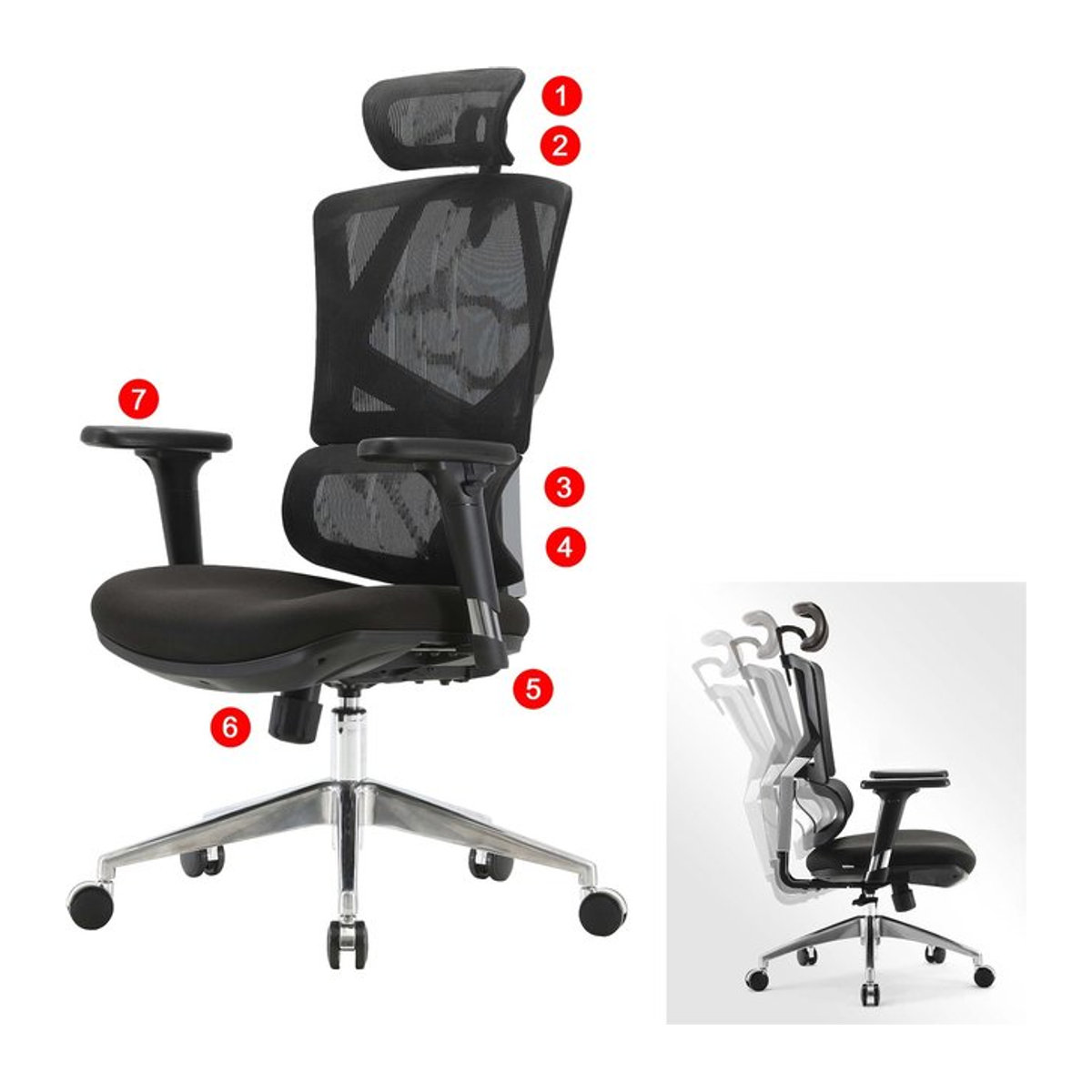 Ergonomischer Bürostuhl MCW-J89 in Schwarz mit hoher Rückenlehne, Lordosenstütze und 3D-Armlehnen - Bild 1