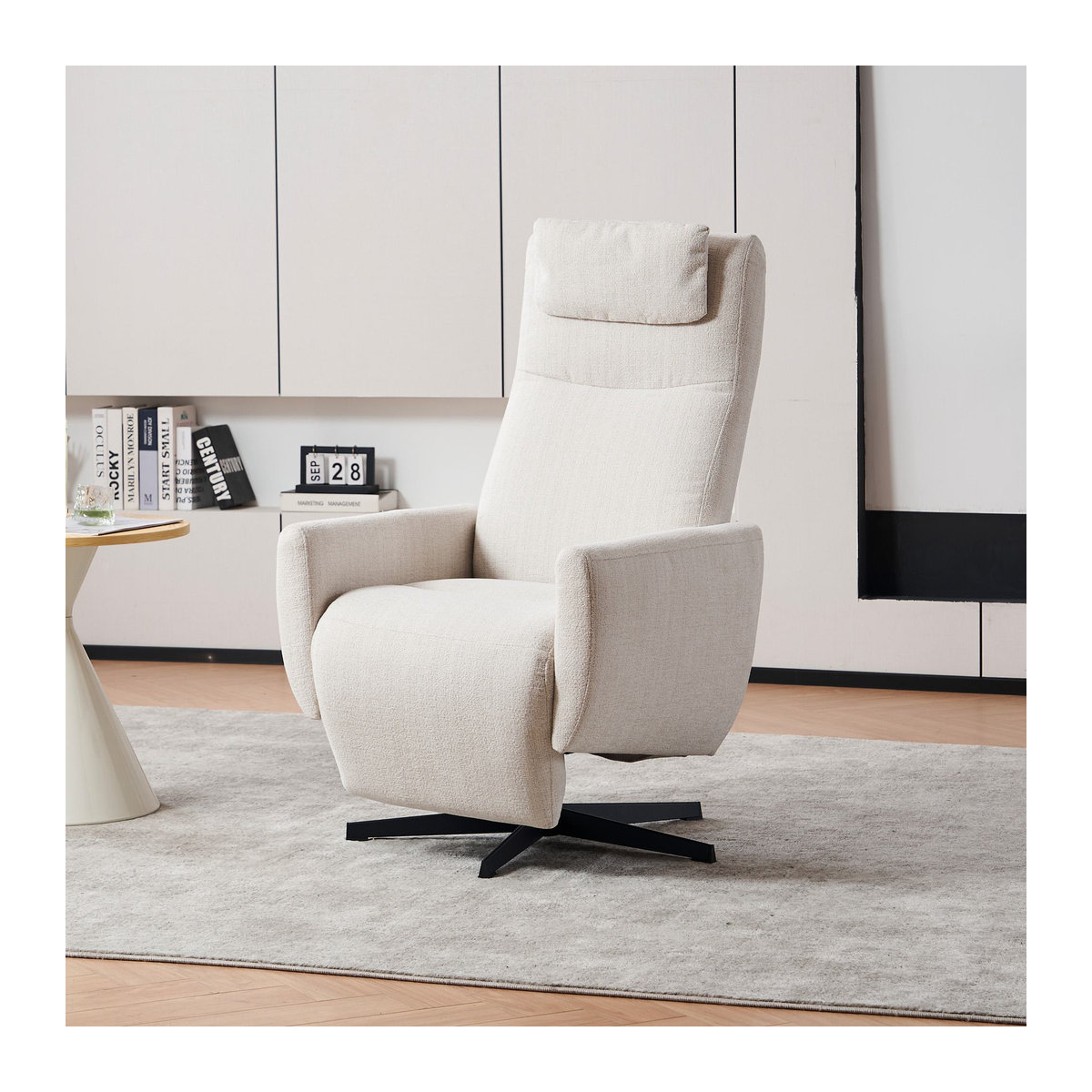 Ergonomischer Fernsehsessel von Aosom mit Liegefunktion und drehbarem Sockel, Beige, B: 80,5 cm, T: 67 cm, H: 110 cm - Bild 2