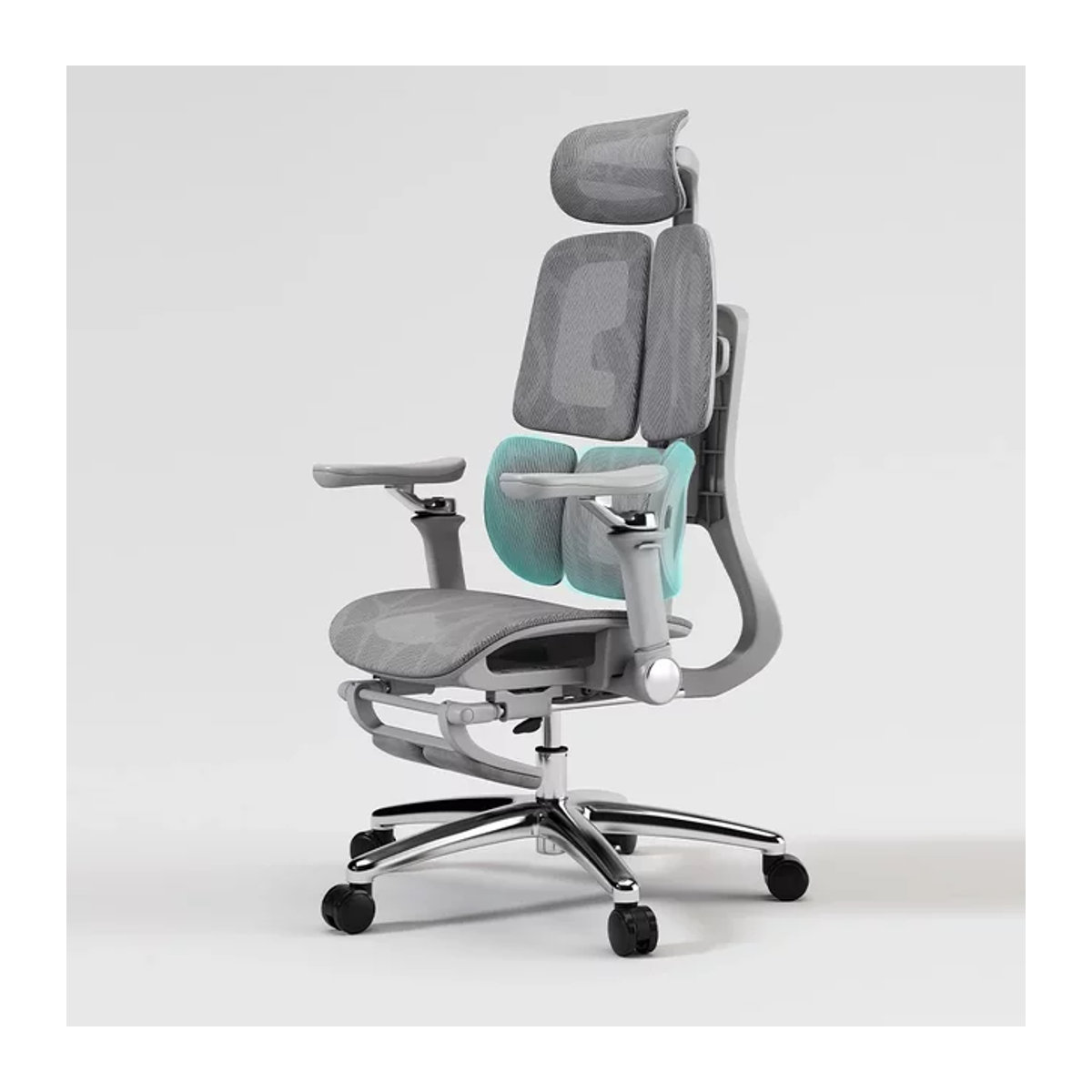 Ergonomischer Gamingstuhl in Grau mit Mesh-Rückenlehne und Lordosenstütze für Gaming und Home Office - Bild 1