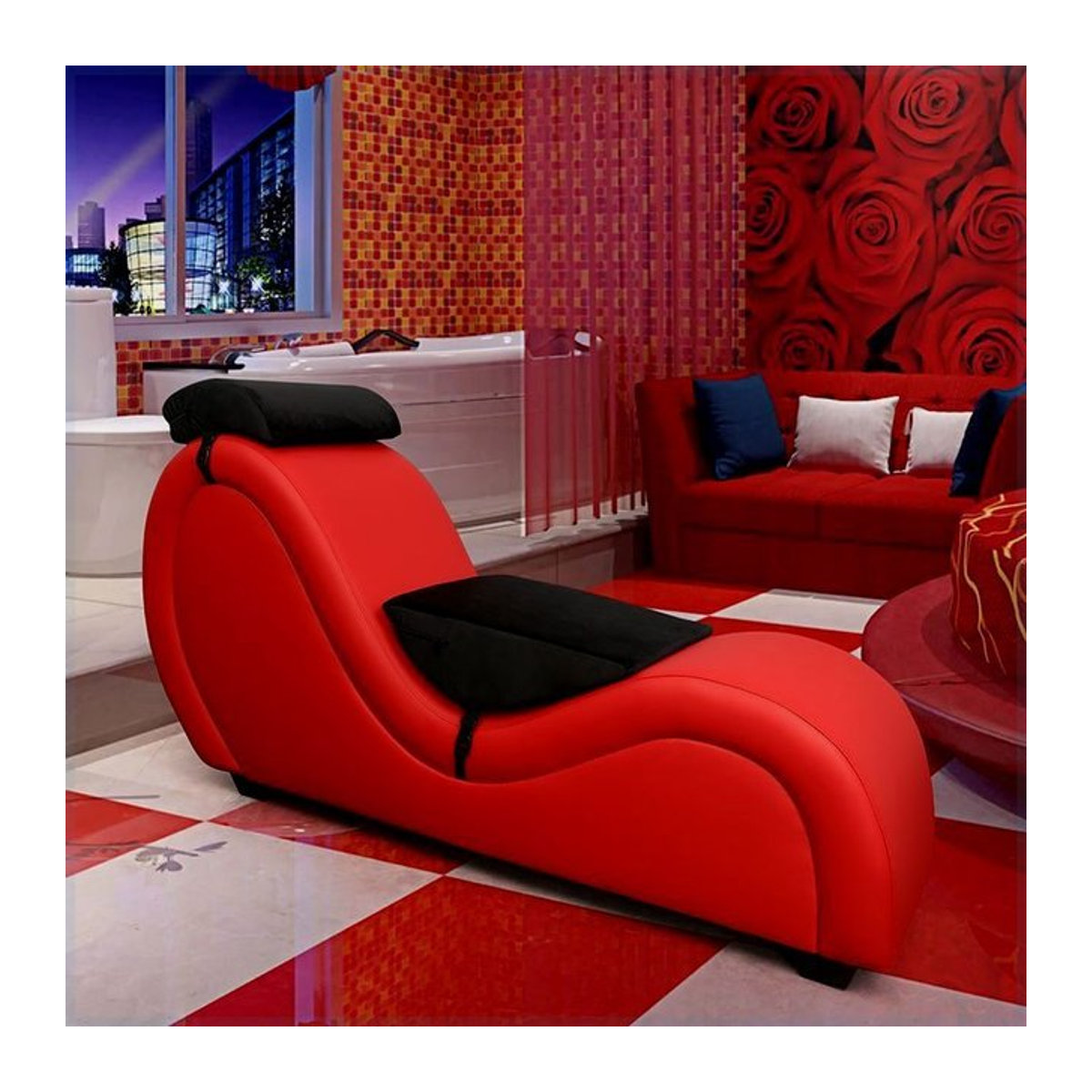 Ergonomischer Polsterhocker DUTRIEUX aus Kunstleder in Rot für dein Schlafzimmer oder Wohnzimmer - Bild 1