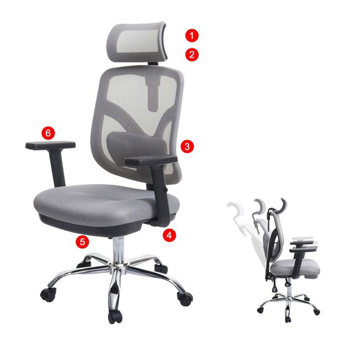 Ergonomischer SIHOO Bürostuhl in Grau mit verstellbarer Lordosenstütze und Armlehnen aus Mesh - Bild 1