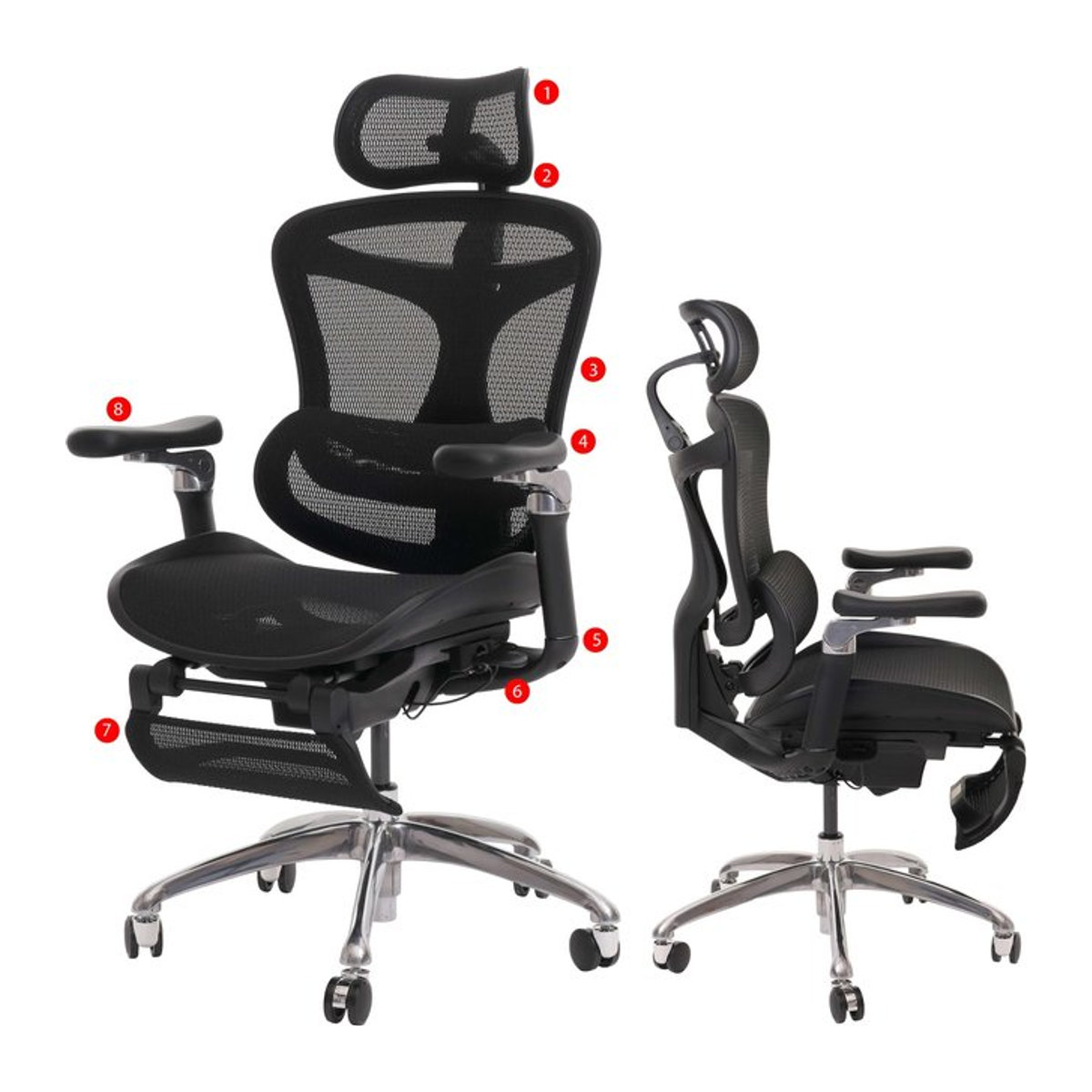 Ergonomischer SIHOO Bürostuhl in Schwarz mit Lordosenstütze, Fußstütze und 6D-verstellbaren Armlehnen aus Mesh - Bild 1