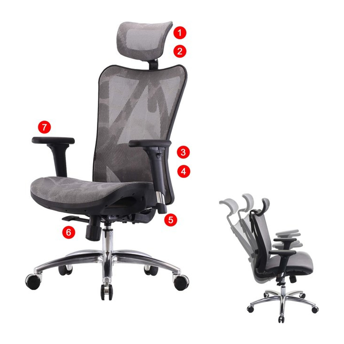 Ergonomischer SIHOO Bürostuhl mit verstellbaren Armlehnen in Grau und schwarzem Gestell, belastbar bis 150 kg - Bild 1