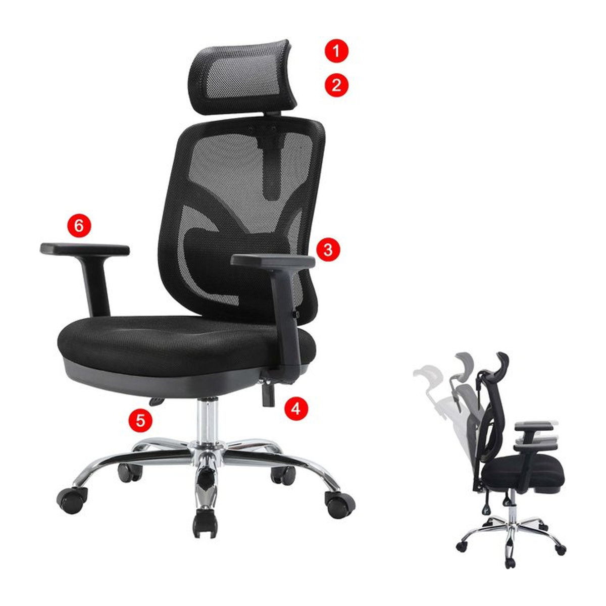 Ergonomischer SIHOO Bürostuhl mit verstellbarer Lordosenstütze und Armlehnen in Schwarz - Bild 1