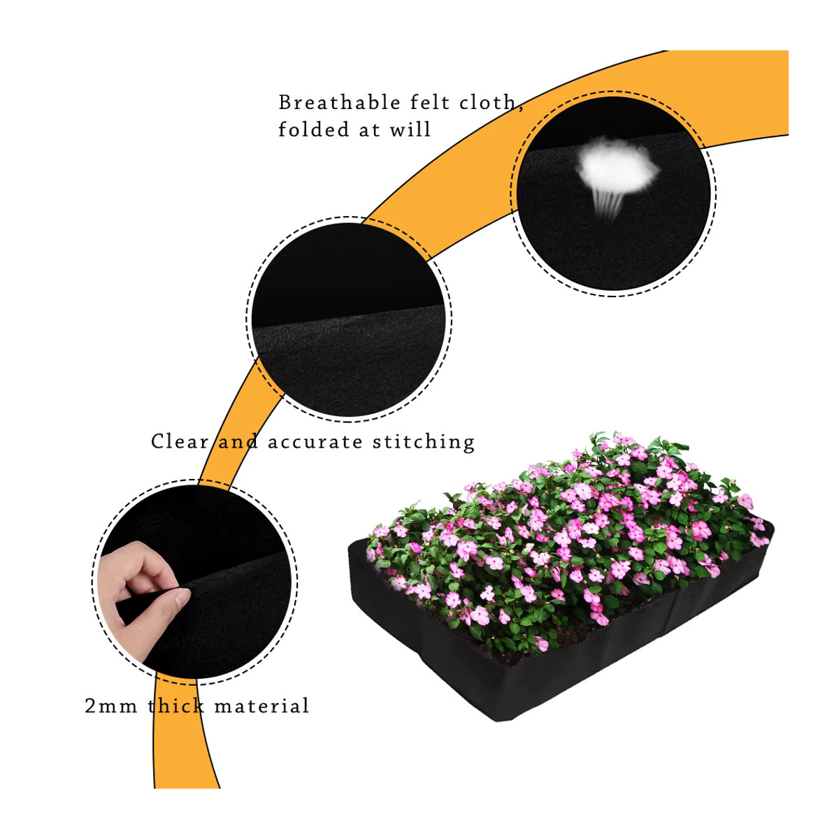 Erhöhtes Gartenbeet aus Filz mit Taschen für Gemüse und Blumen, rechteckige Pflanzbeutel und quadratische Pflanzenwachstumsbeutel mit Multi-Gitter-Struktur - Bild 2