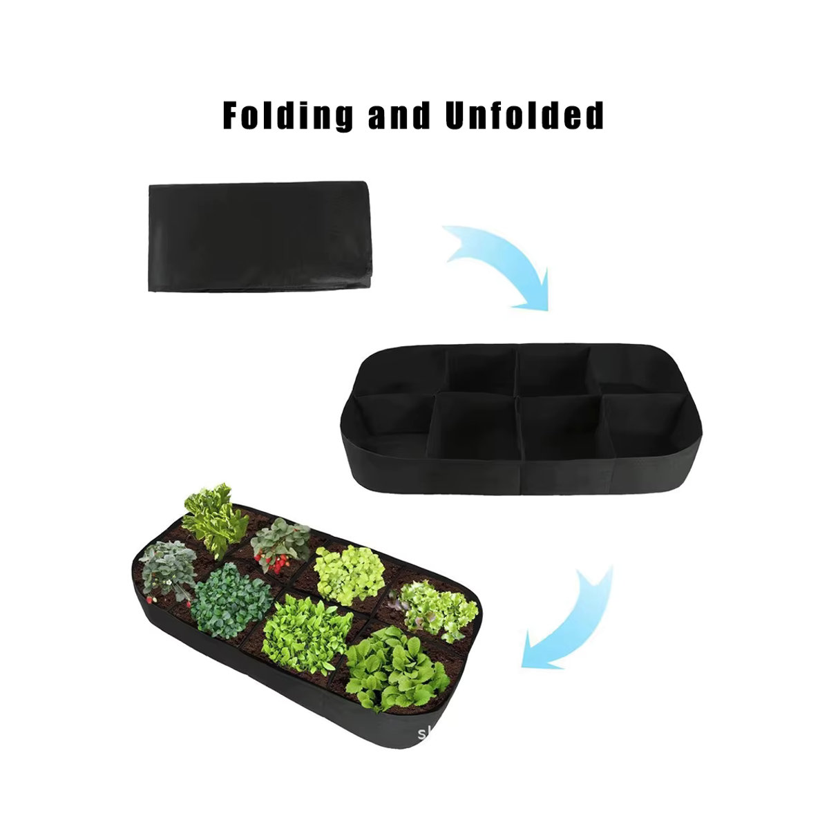 Erhöhtes Gartenbeet aus Filz mit Taschen für Gemüse und Blumen, rechteckige Pflanzbeutel und quadratische Pflanzenwachstumsbeutel mit Multi-Gitter-Struktur - Bild 3