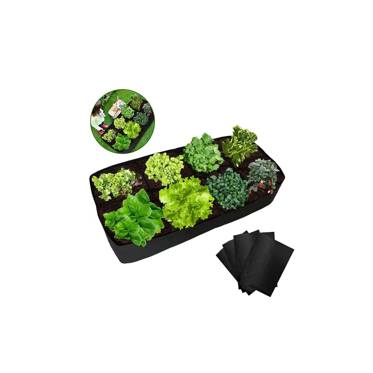 Erhöhtes Gartenbeet aus Filz mit Taschen für Gemüse und Blumen, rechteckige Pflanzbeutel und quadratische Pflanzenwachstumsbeutel mit Multi-Gitter-Struktur - Bild 6