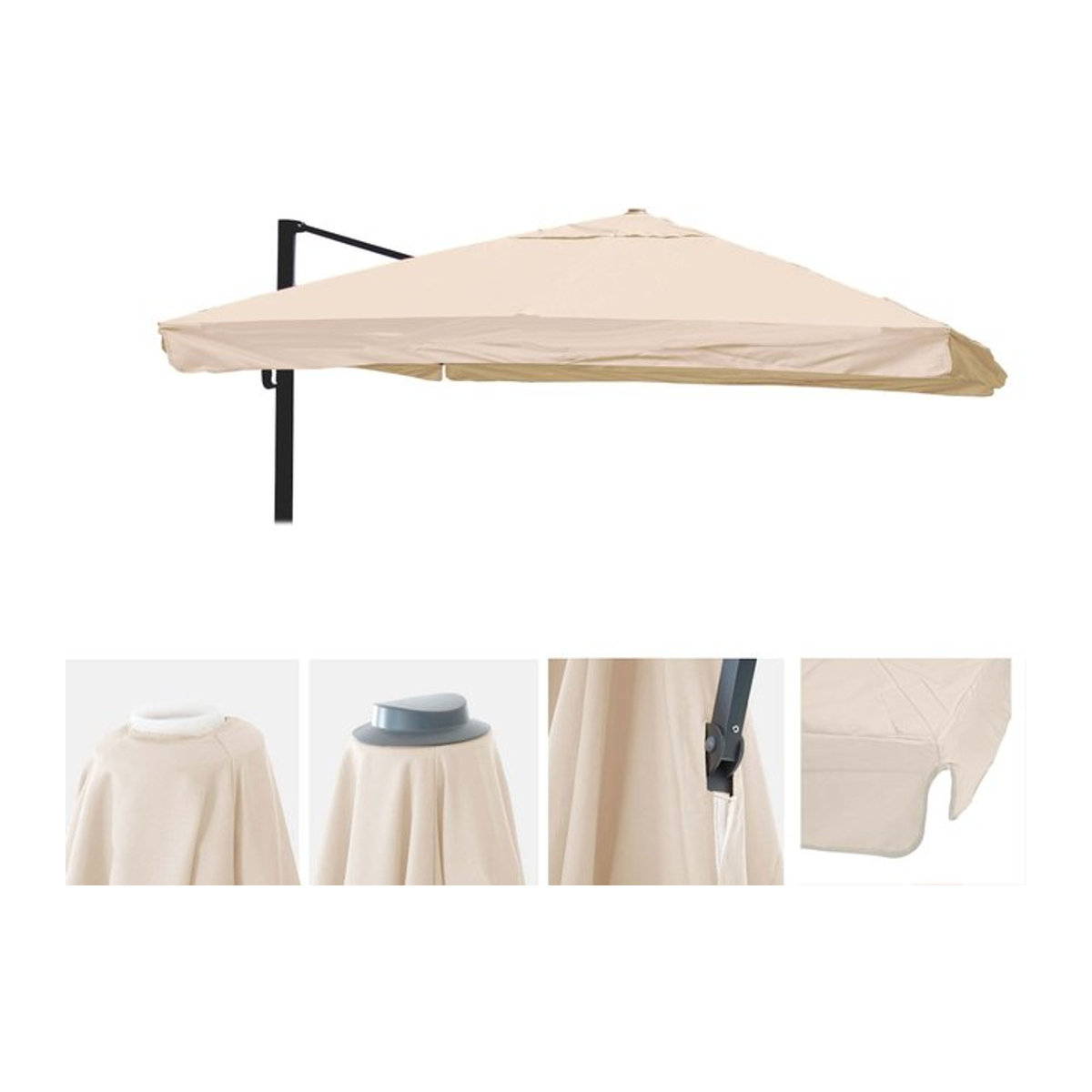 Ersatz-Bezug für Luxus-Ampelschirm MCW-A96 mit Flap, Farbe: creme, Material: Polyester, Durchmesser: 4,95 m - Bild 1