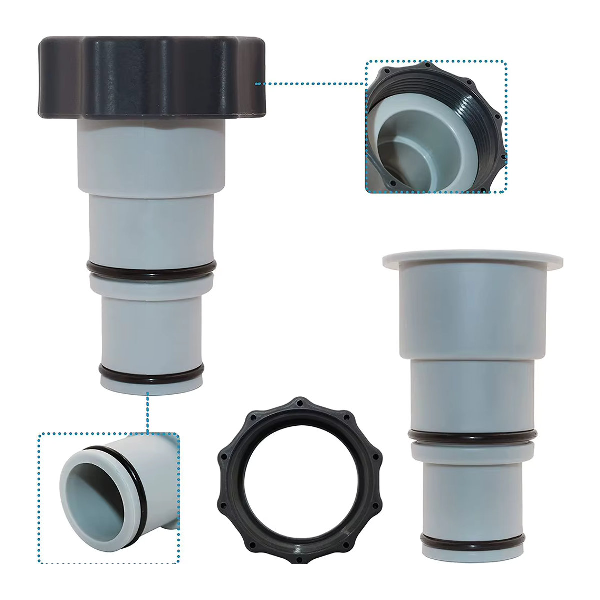 Ersatz-Schlauchadapter mit Kragen für Intex Gewindeanschlusspumpen aus Kunststoff - Bild 4