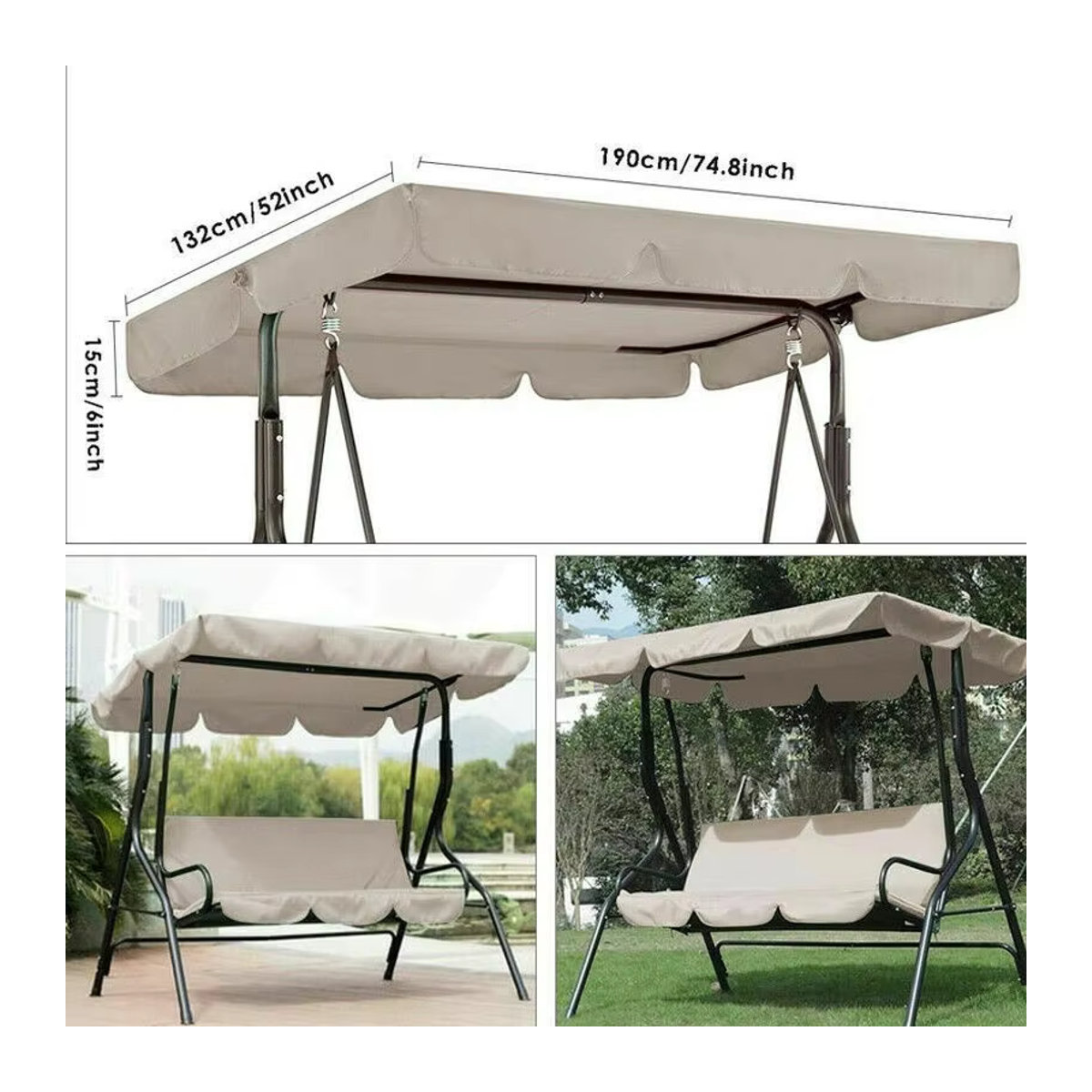 Ersatz-Set für Schaukelsitz-Überdachung und 3-Sitzer-Stuhlbezug in Grün und Beige - Bild 1