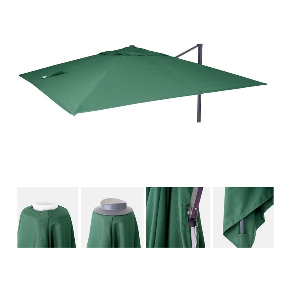 Ersatzbezug für Luxus-Ampelschirm MCW-A96 aus Polyester in Dunkelgrün, Durchmesser: 5 m, B/T/H: 3 x 4 x 5 m - Bild 1
