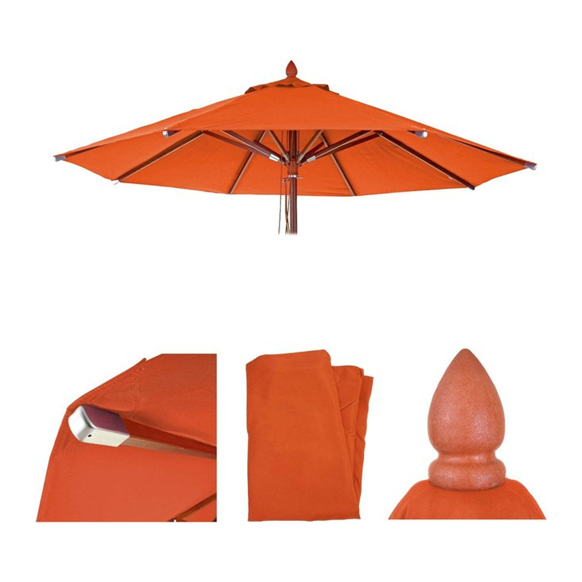 Ersatzbezug für MCW Gastronomie Holz-Sonnenschirm MCW-C57, rund, Durchmesser: 4 m, Polyester, Farbe: Terracotta/Orange - Bild 1