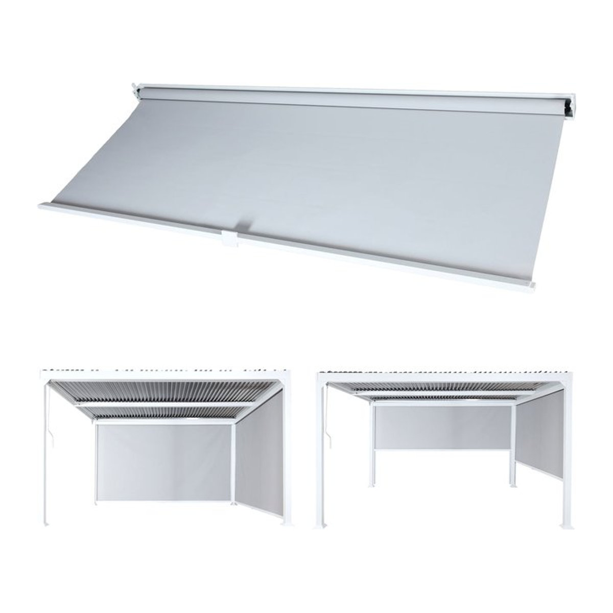 Ersatzseitenwand für Pergola MCW-L41 Pavillon Rollo aus Textil in Weiß, B x H: 3 x 3,7 m - Bild 1