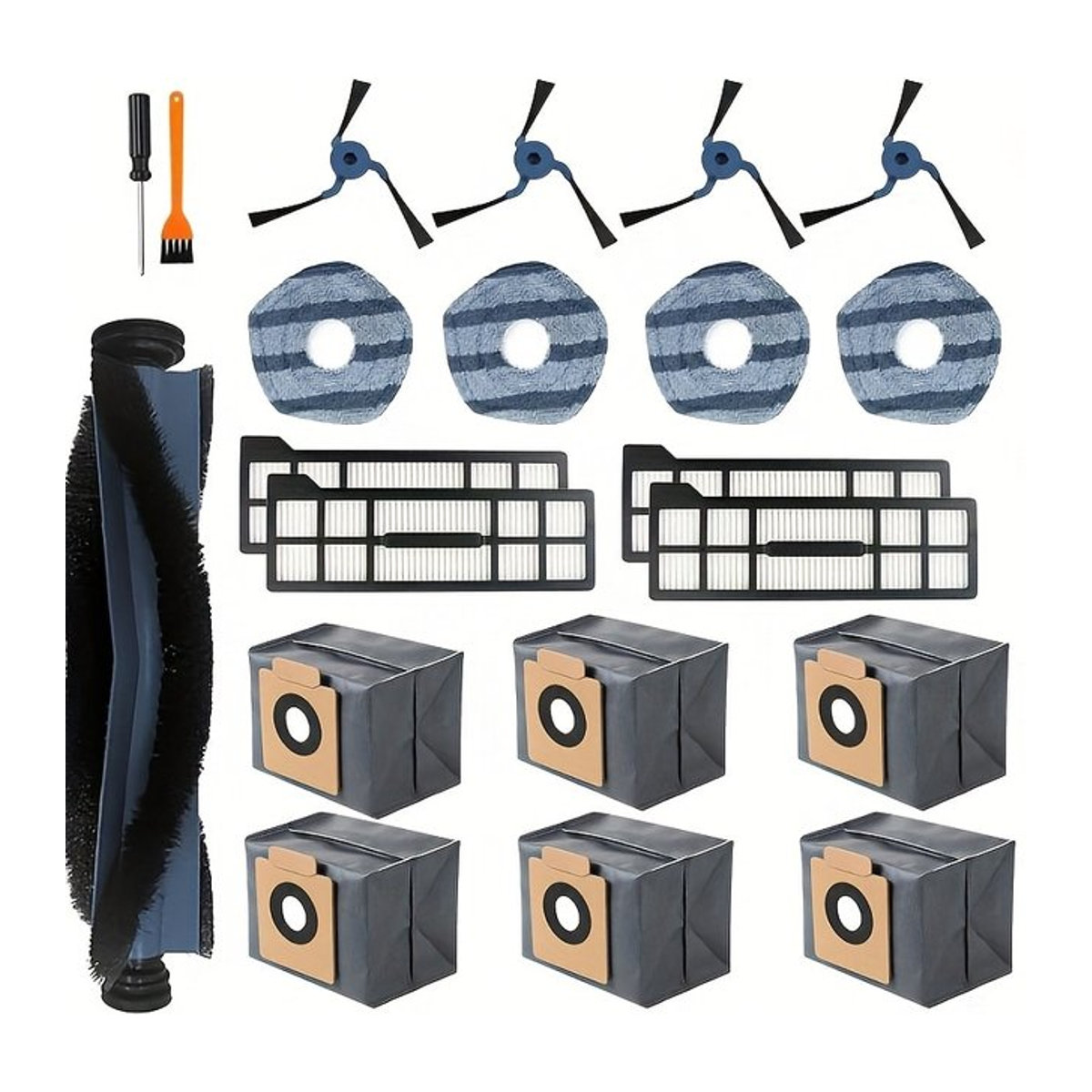 Ersatzteil-Set für eufy X10 Pro Omni Staubsauger mit Rollen, Seitenbürsten, HEPA-Filtern, Mopp Pads und Staubbeuteln in Schwarz/Weiß - Bild 1