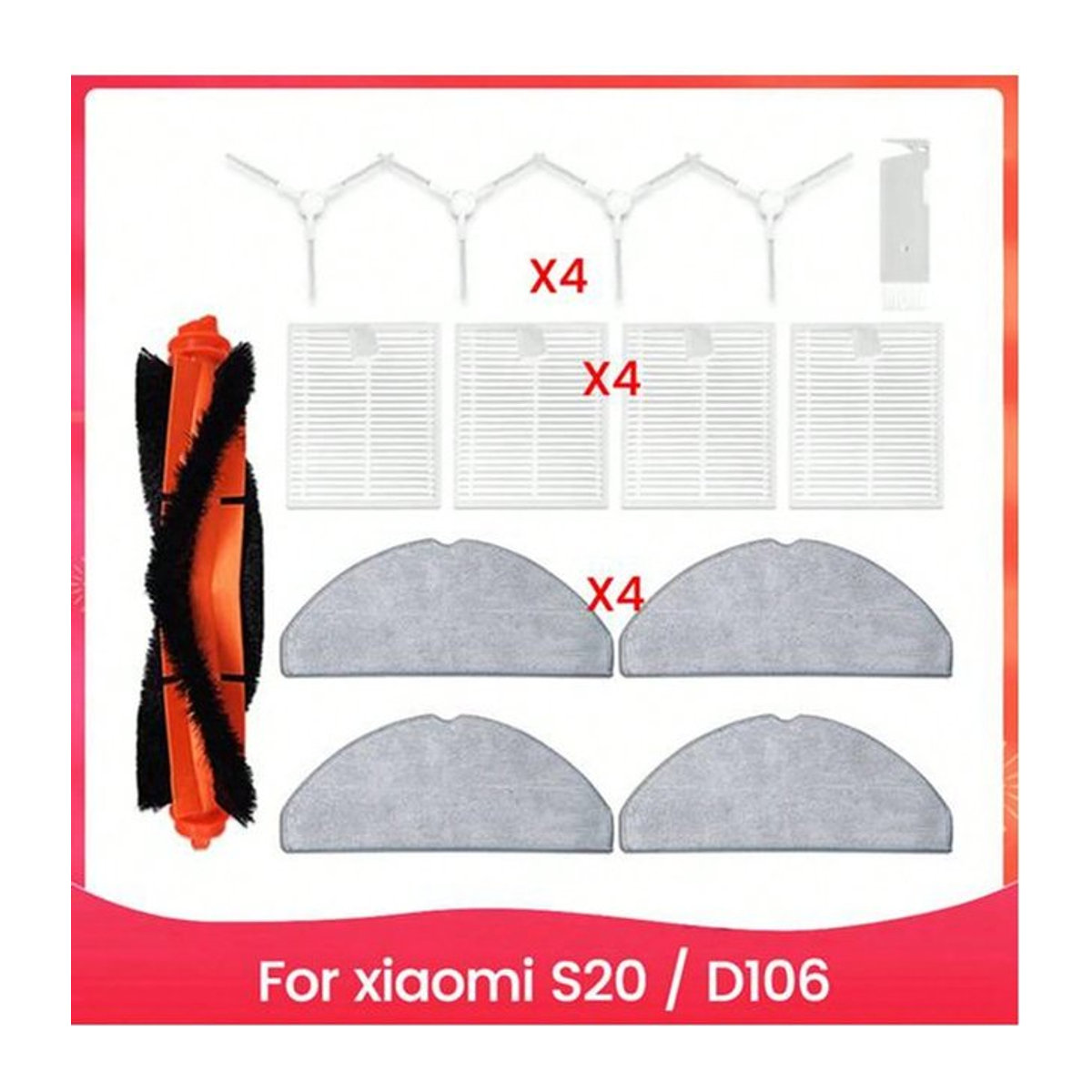 Ersatzteil-Set für Xiaomi S20 und D106 Kehrroboter mit HEPA-Filter, Mopptüchern und Hauptbürste in Weiß - Bild 1