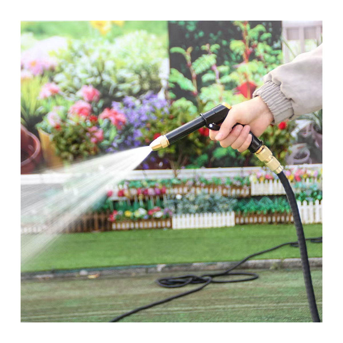 Erweiterbarer Gartenschlauch in Blau mit 7 Sprühmustern, Wasserpistole und Schaumkanne für die Autowäsche und Gartenarbeit - Bild 2