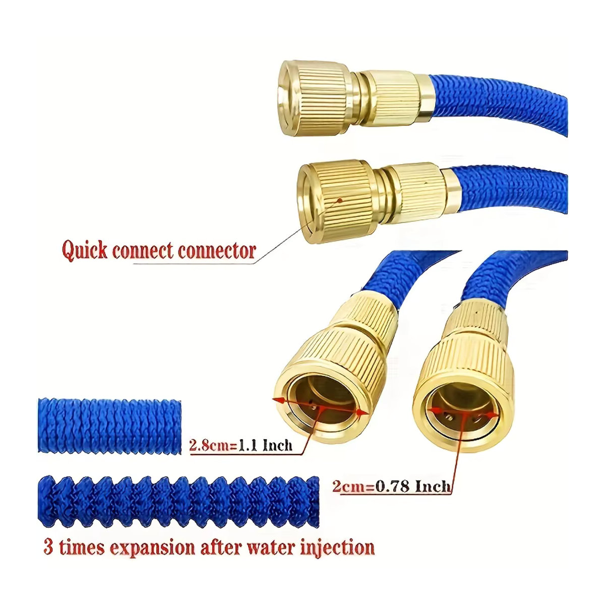 Erweiterbarer Gartenschlauch in Blau mit 7 Sprühmustern, Wasserpistole und Schaumkanne für die Autowäsche und Gartenarbeit - Bild 4