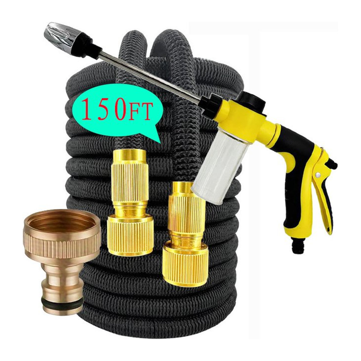 Erweiterbarer magischer Schlauch mit 7 Wassersprühfunktionen und Wasserpistole in Schwarz und Multicolor für die Gartenbewässerung und Autoreinigung - Bild 1