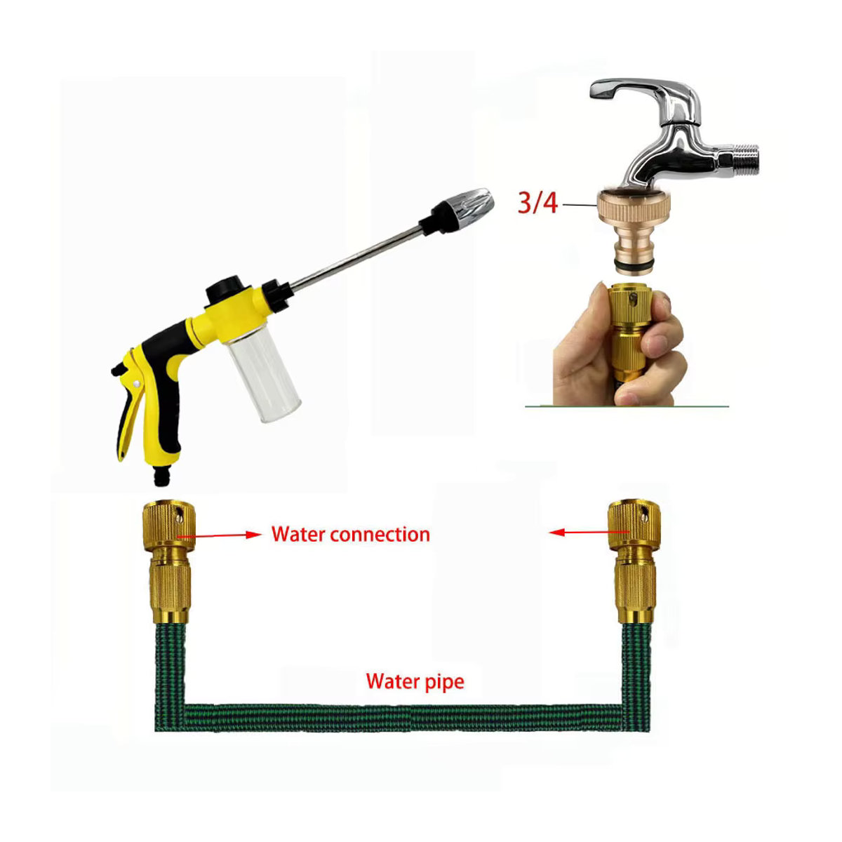 Erweiterbarer magischer Schlauch mit 7 Wassersprühfunktionen und Wasserpistole in Schwarz und Multicolor für die Gartenbewässerung und Autoreinigung - Bild 2