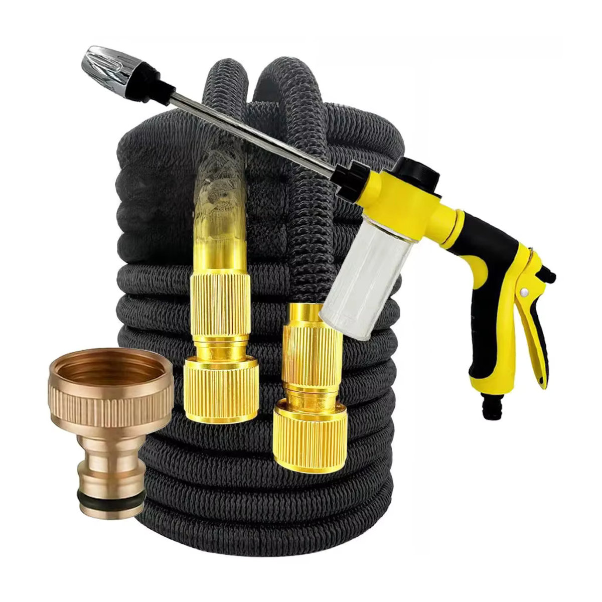 Erweiterbarer magischer Schlauch mit 7 Wassersprühfunktionen und Wasserpistole in Schwarz und Multicolor für die Gartenbewässerung und Autoreinigung - Bild 3