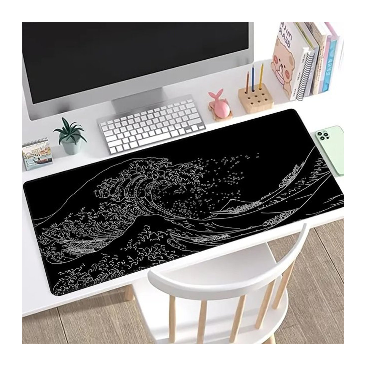 Erweitertes Gaming Mauspad Meer Welle in Schwarz mit rutschfester Gummibasis, B: 80 cm, T: 30 cm - Bild 1