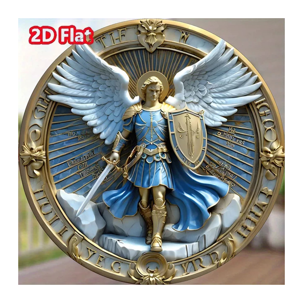 Erzengel Michael Protect Us Rundschild Wanddekoration von CIFBUY in Blau aus Kunstharz mit Durchmesser: 20 cm - Bild 1