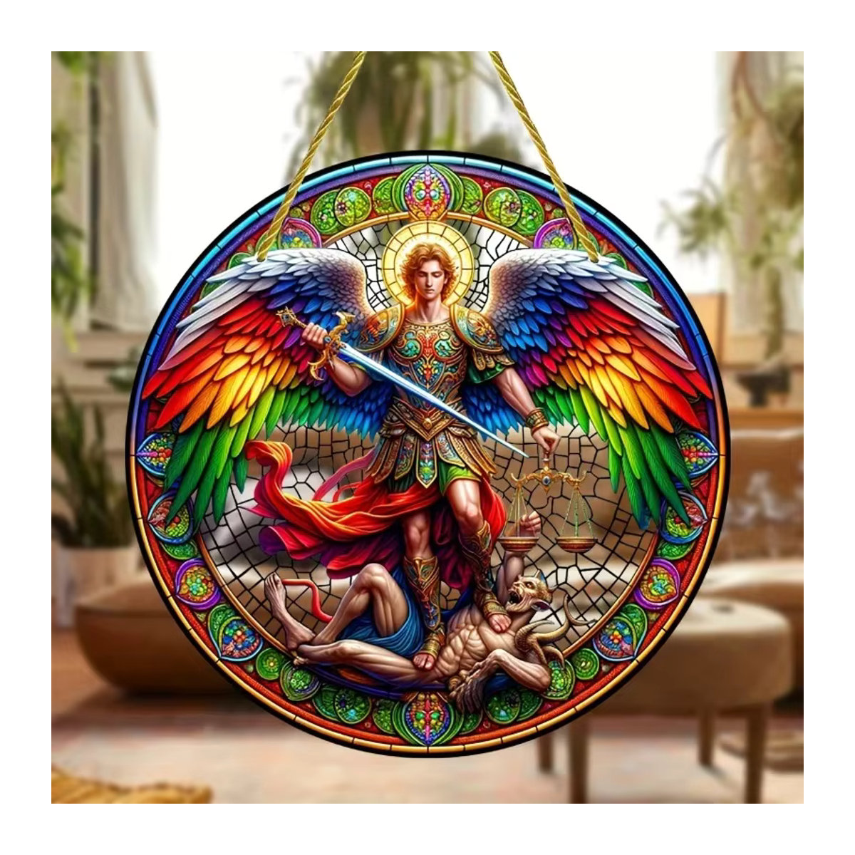 Erzengel St. Michael Bunter Sonnenfänger aus Acryl, runder Fensterbehang in Mehrfarbig für Haus und Garten - Bild 2
