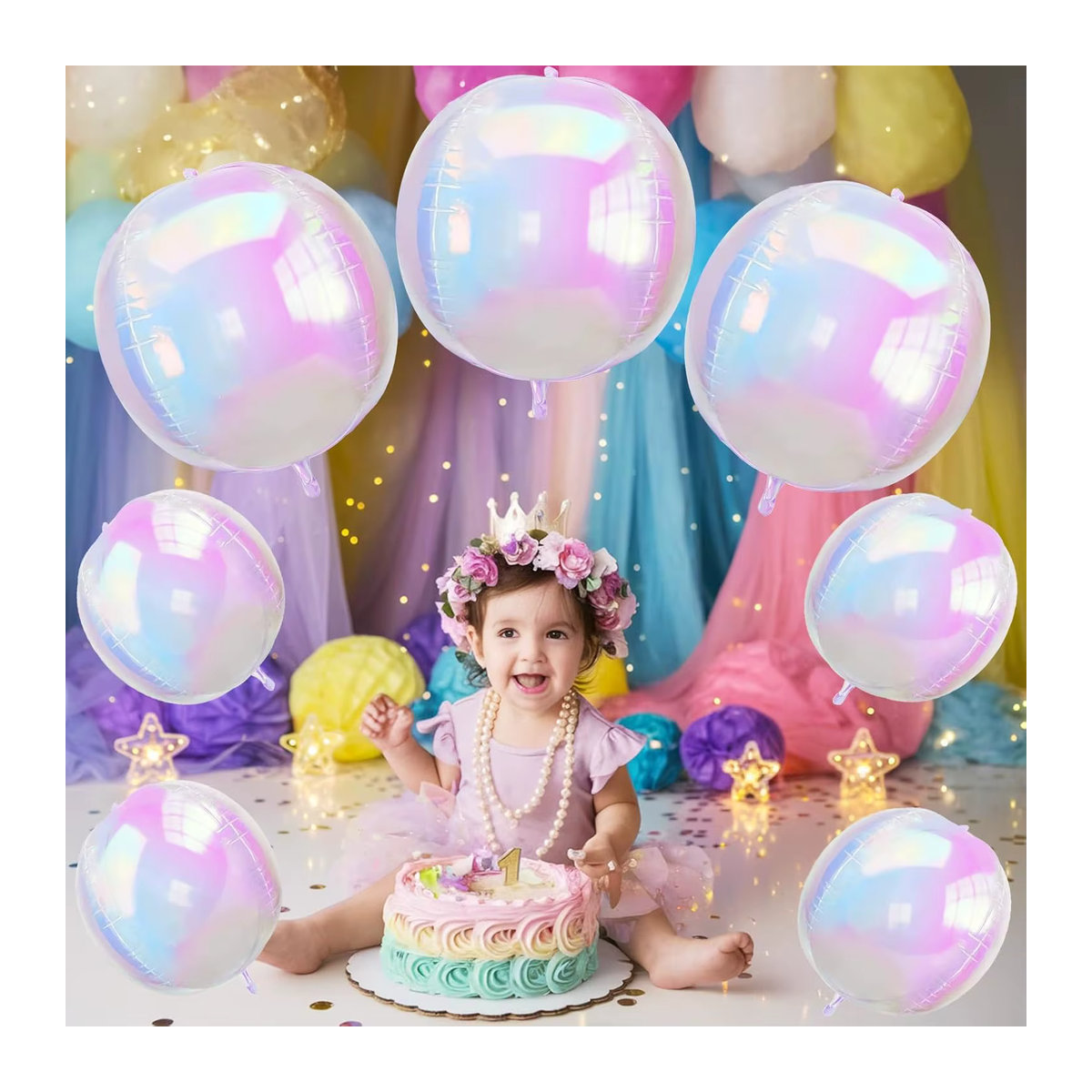EsenTroye 22 Zoll Schillernde Runde Folienballons 4D Laser Regenbogenballons in Mehrfarbig für Geburtstag Hochzeit Abschlussball und Babyparty Dekoration - Bild 2