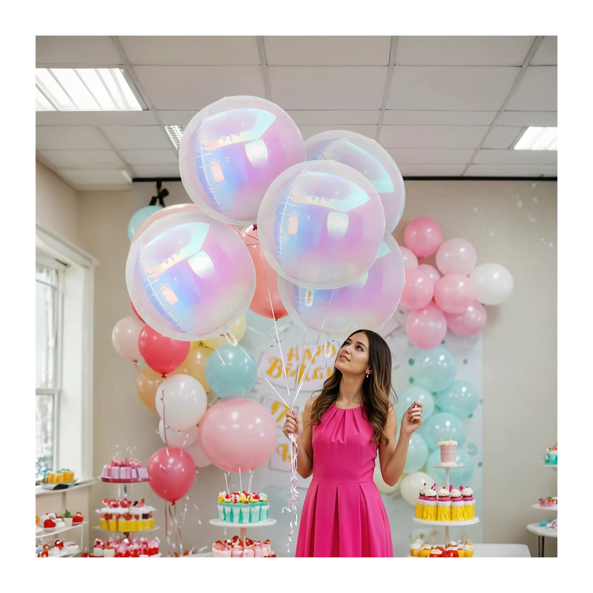 EsenTroye 22 Zoll Schillernde Runde Folienballons 4D Laser Regenbogenballons in Mehrfarbig für Geburtstag Hochzeit Abschlussball und Babyparty Dekoration - Bild 3