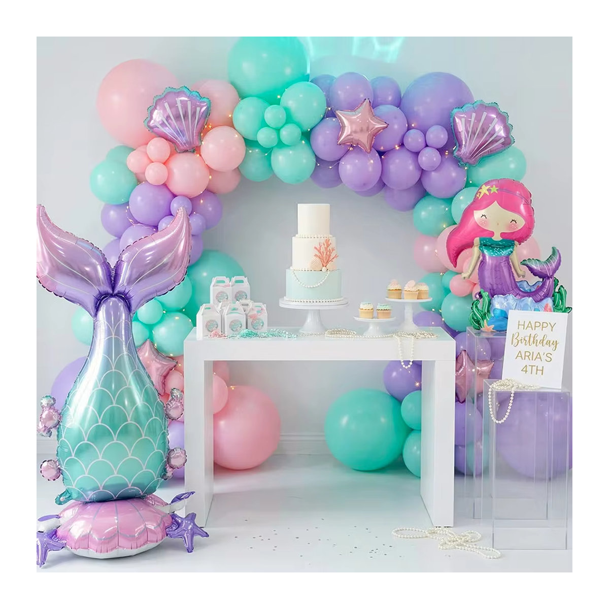 EsenTroye 2er Set Stehende Meerjungfrauenschwanz-Ballons in Mehrfarbig für Unterwasser-Thema Geburtstage und Babypartys - Bild 3